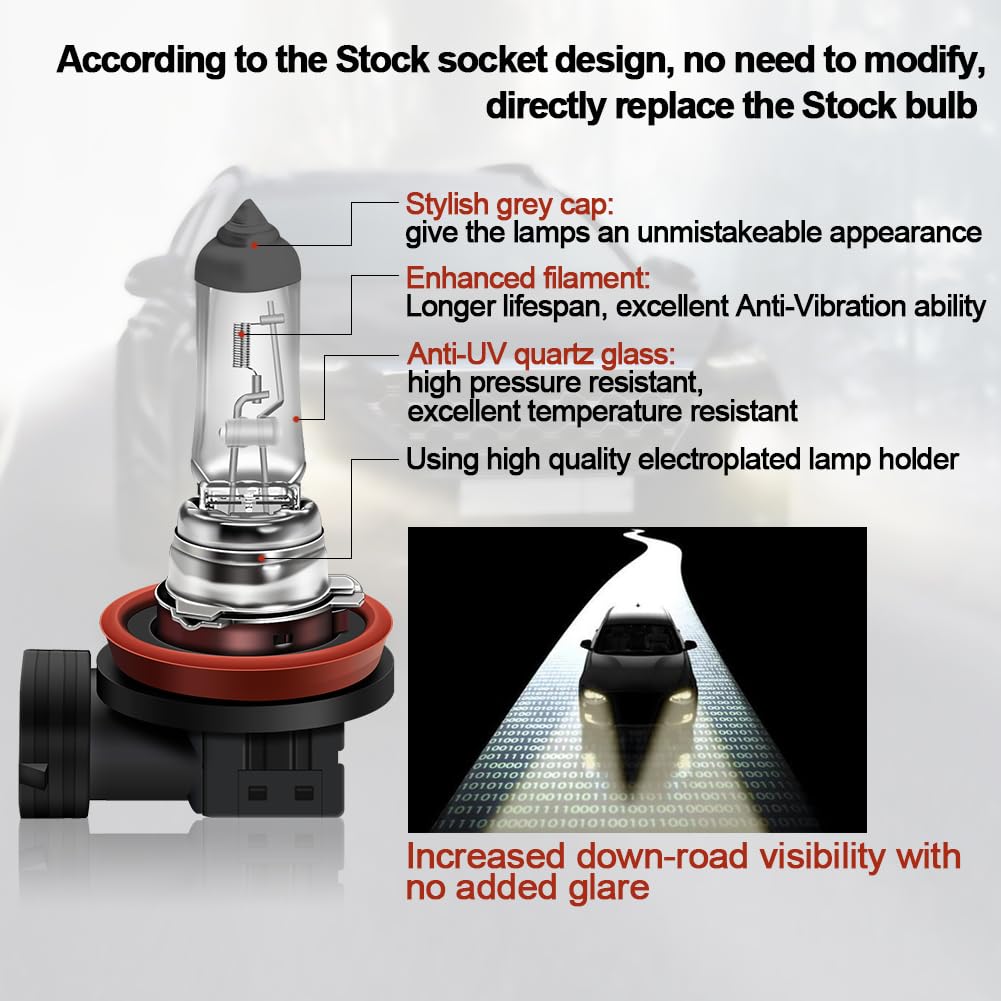 WinPower H8 Halogen Headlight Bulb, 35W, 4300K Warm White, High Low Beam, Pack of 2