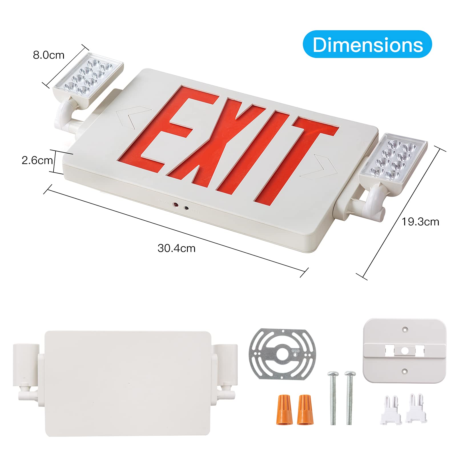 Exitlux 4 Packs Red Exit Sign-120-277V Double Face Ul Listed-Led Combo Emergency Light With Adjustable Two Head And Backup Batte