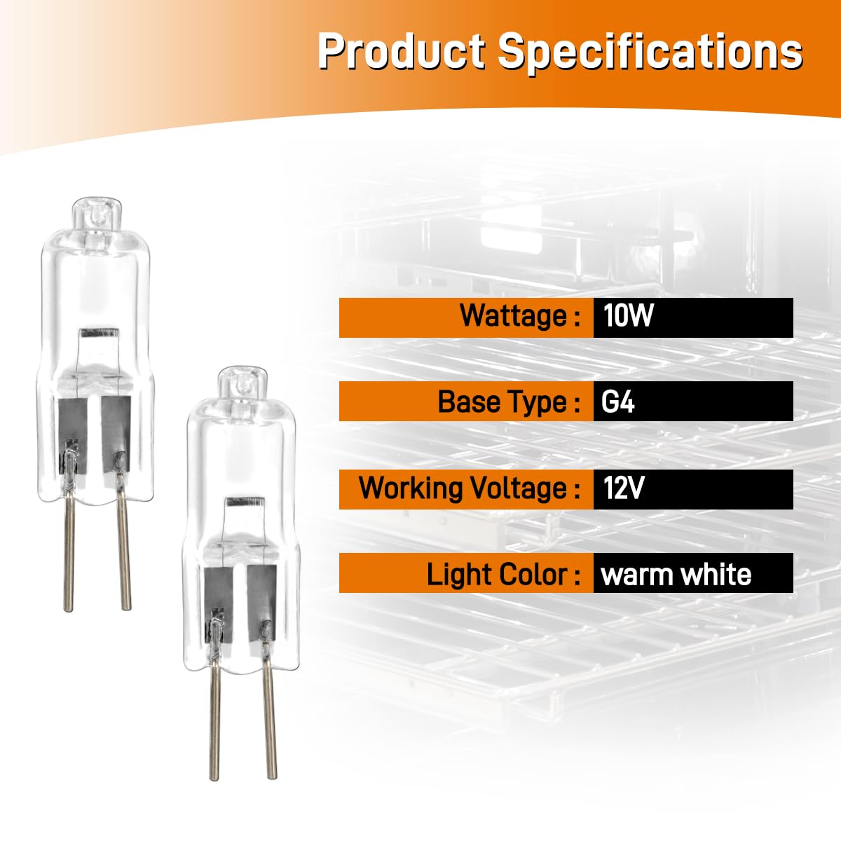 MOTOQUEEN Oven Light Bulb 10W 12V G4 Bi-Pin Base Halogen 2-Pack White