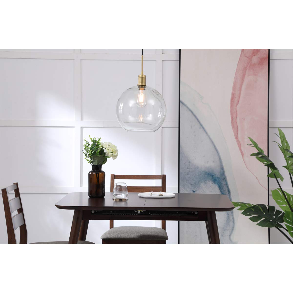 Elegant Lighting Emett 1-Light Brass Pendant With Clear Glass Shade - Modern Metal Fixture