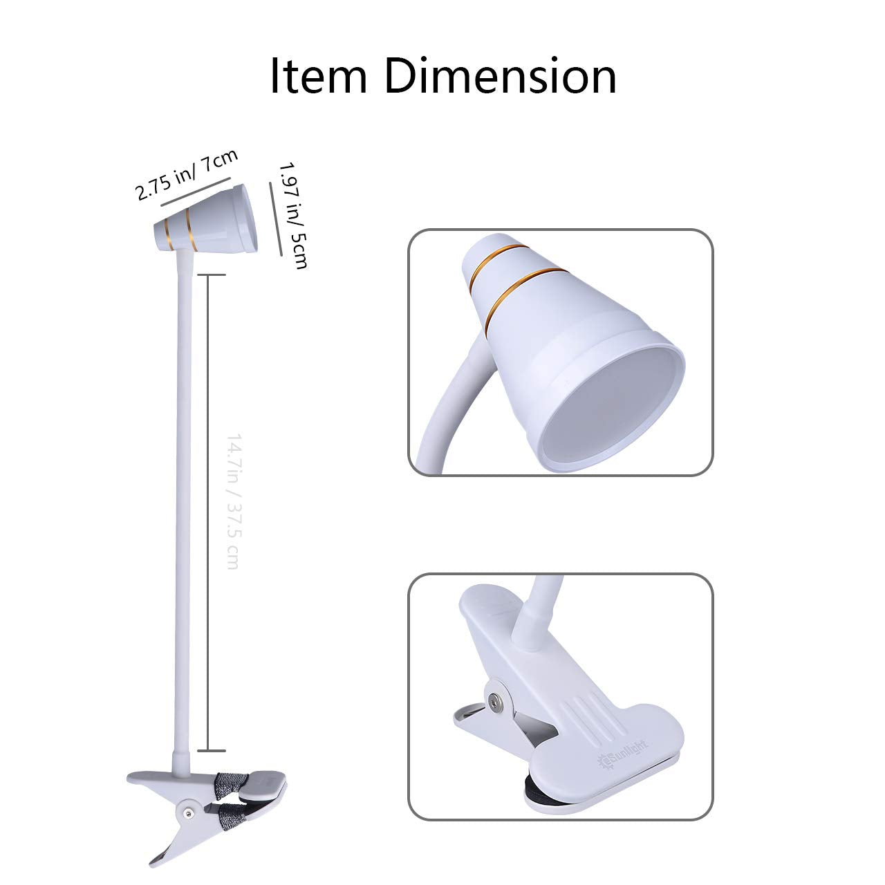 CeSunlight LED Clip Desk Lamp - Adjustable 3000K-6500K, Milky White, Model A9-WHITE-US, Strong Clamp for Bed Reading