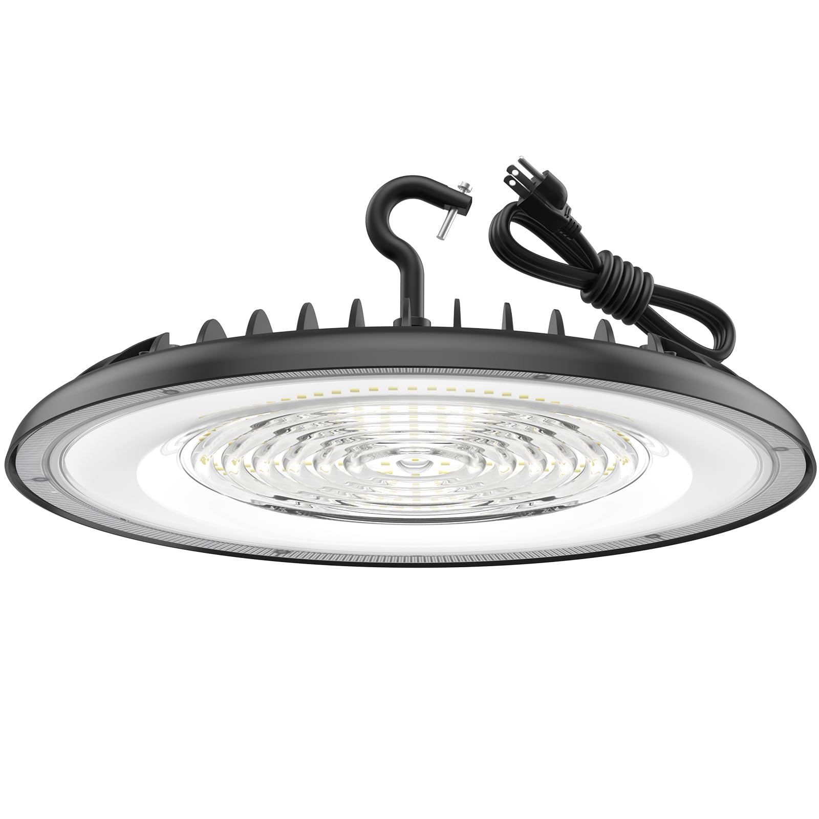 Glitgate LED High Bay Light 200W, 28000LM 5000K UFO High Bay LED Light with US Plug, Hanging Hook, IP65 Waterproof Commercial Ba