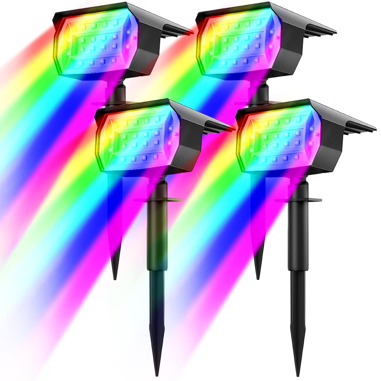 nipify Solar Spot Lights 4 Pack, Color Changing RGB, 7 Modes, Waterproof, Outdoor Landscape Lighting, Multicolor
