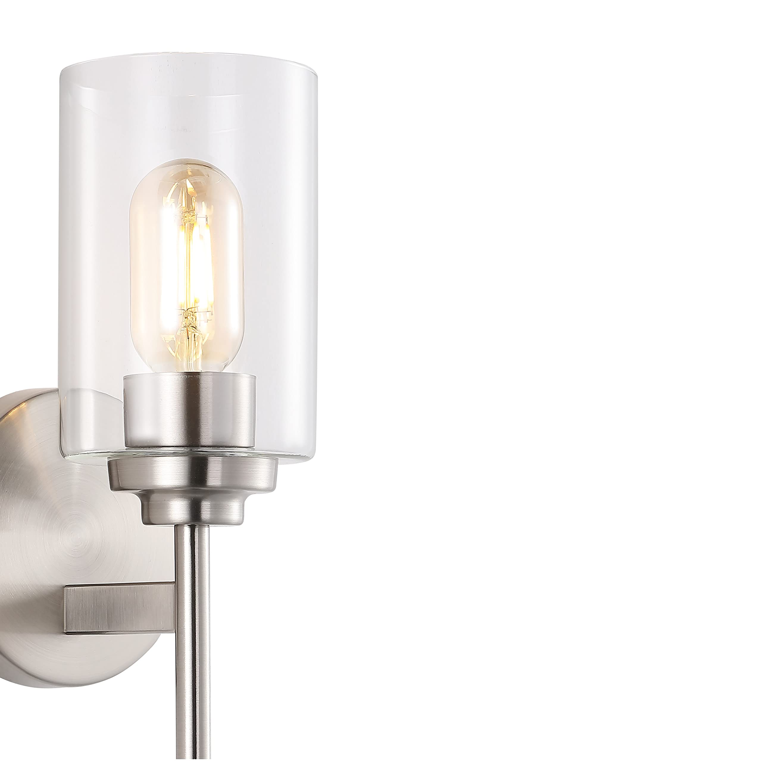 JONATHAN Y JYL9547C 1-Light LED Sconce, Nickel/Clear, Metal, Modern Farmhouse, 13in Cylinder Design for Entryway, Kitchen, Bathroom