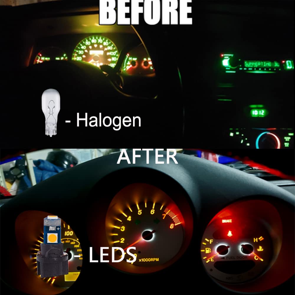 Blyilyb 10-Pack Amber T5 2721 37 74 Wedge Led Bulb Pc74 Twist Sockets Replacement Dash Dashboard Lights Instrument Panel Cluster