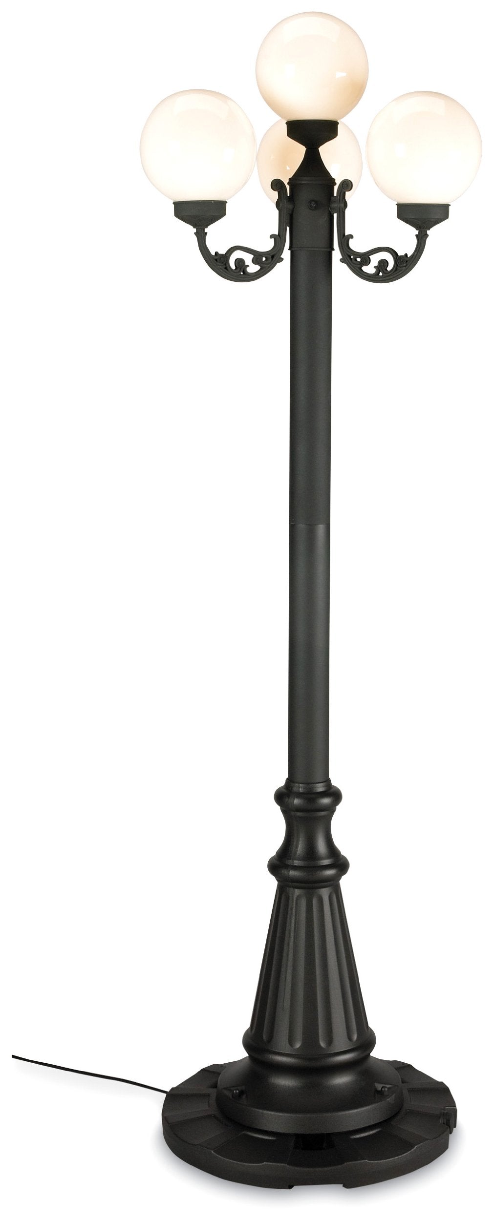 Patio Living Concepts  80H  European Park Style Four Plug-in Outdoor Black Lantern Patio  Weather Resistant  Aluminum  White Globes