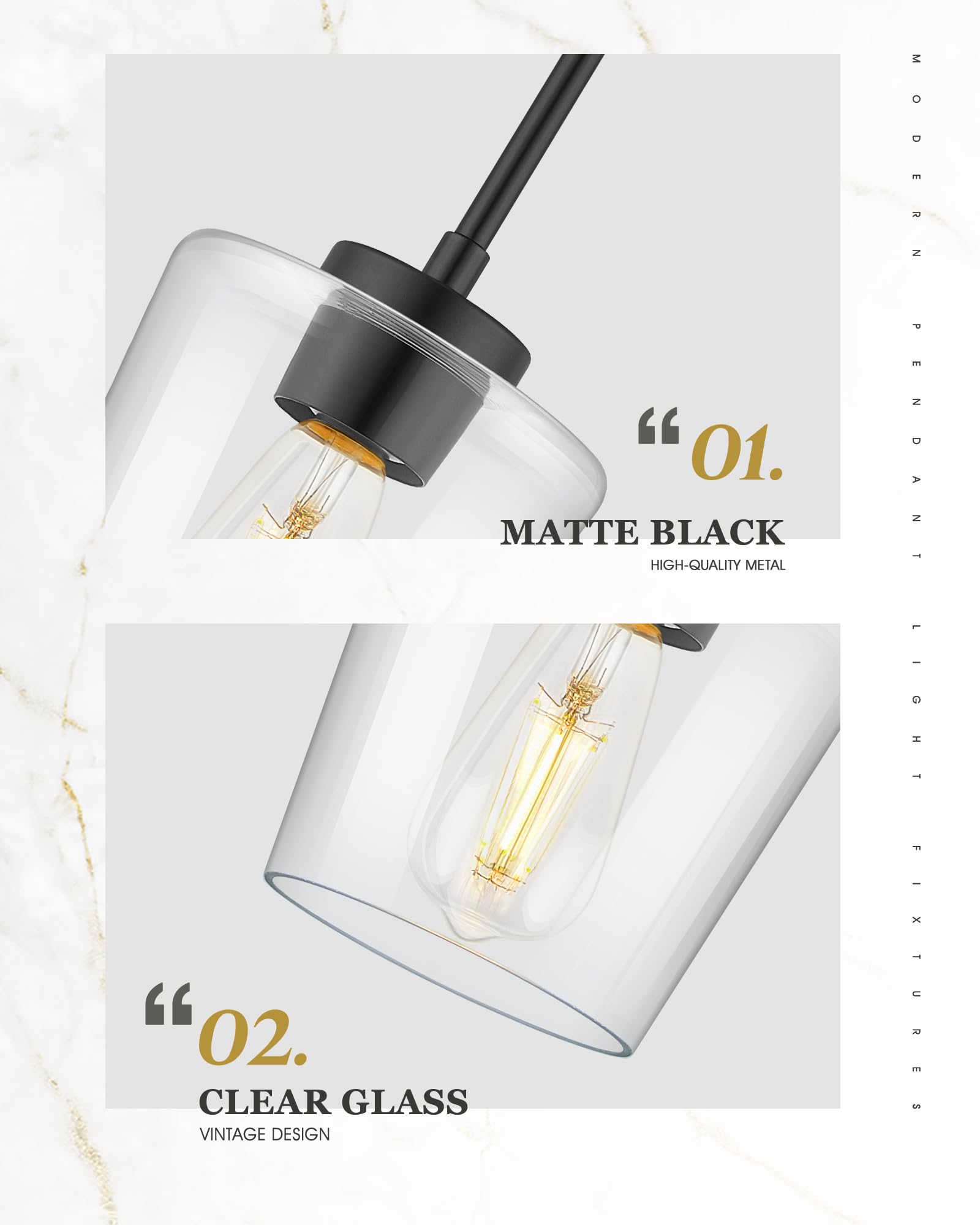 Audickic Pendant Lights Kitchen Island 2 Pack, 6'' Matte Black Hanging Lights Fixtures With Clear Glass Shade, Modern Kitchen Pe