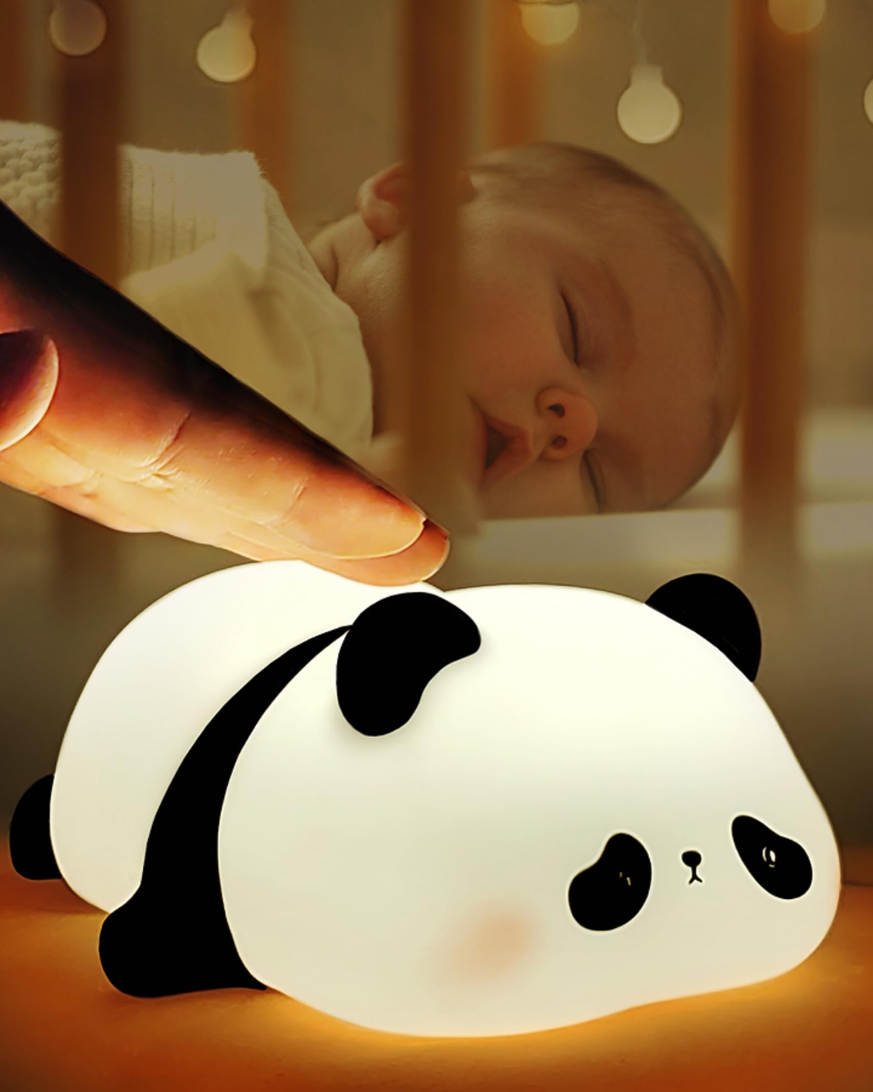 Recolte Cute Panda Night Light With Gift Bow, Led Squishy Silicone Animal Lamp, 3 Level Dimmable Nursery Light For Kids, Baby Desk Decor, Gift Box For Boys Girls, Baby Shower & White Elephant Gifts