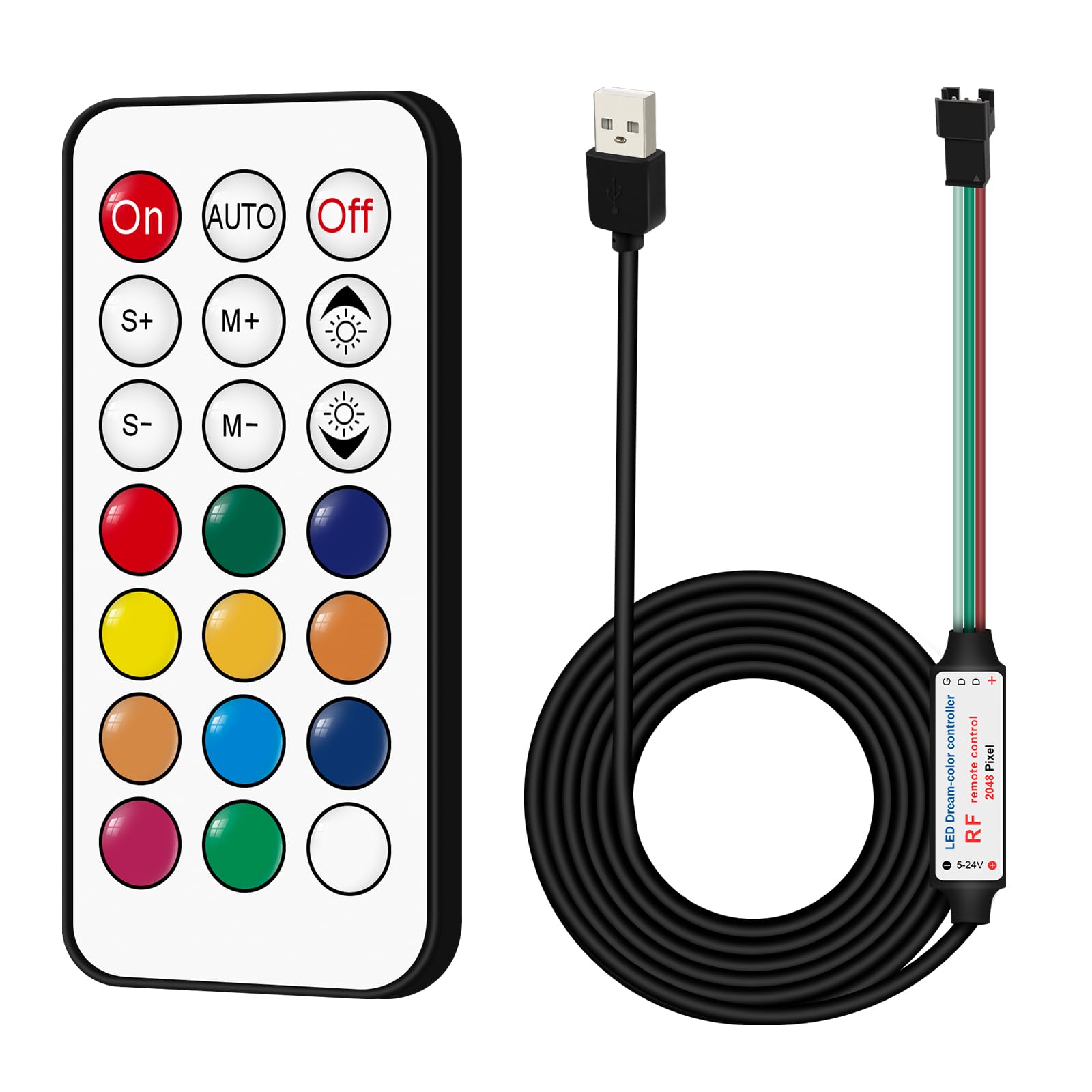 RGBZONE DC 5V USB LED Controller  21-Key RF Wireless Remote Control  1M/3.3FT 3-PIN LED Controller  5V WS2812 WS2811 WS2812B Dream Color LED Band Lights