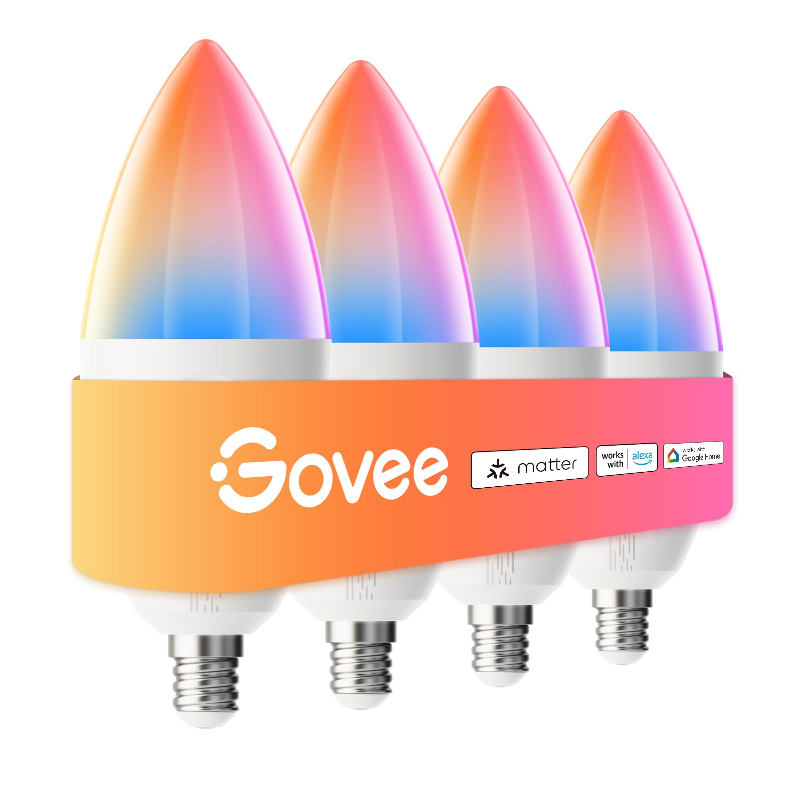 Govee E12 Smart LED Bulb, RGBWW Color Changing, 40W Equivalent, 450 LM, WiFi Compatible, 4 Pack
