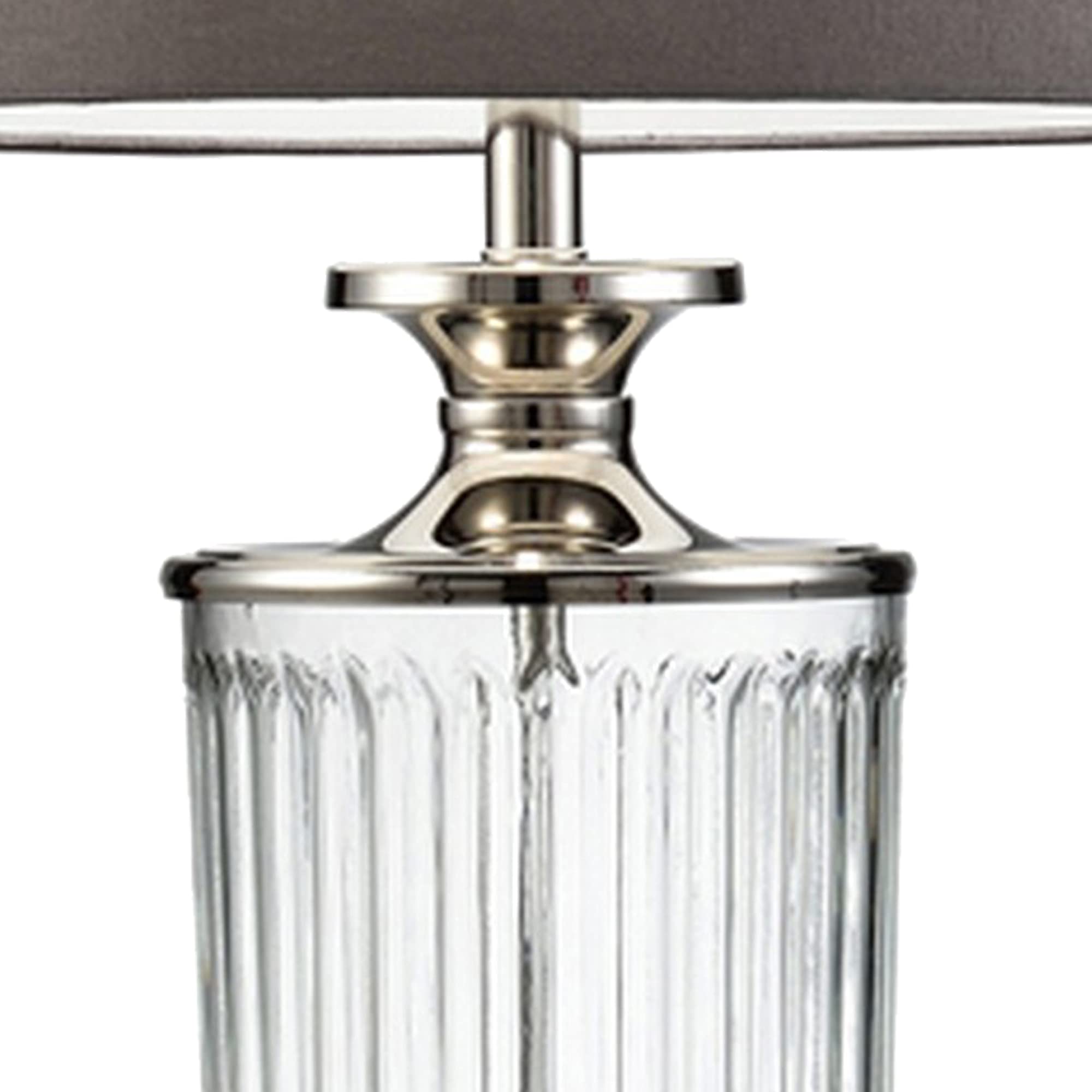 Benzara Table Lamp with Glass Pedestal Base, Fabric Shade, Silver, Model BM240297