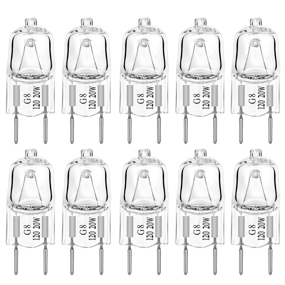AHEVO G8 Dimmable Halogen Light Bulbs 20W 120V, Warm White, Glass, 10 Pack