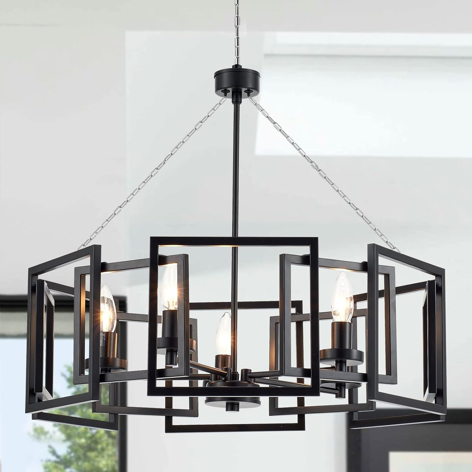 Garini 6 Feet Industrial Silver Light Fixture Chain, Adjustable Metal Pendant Chandelier Chain Extension With Detachable Link, 2