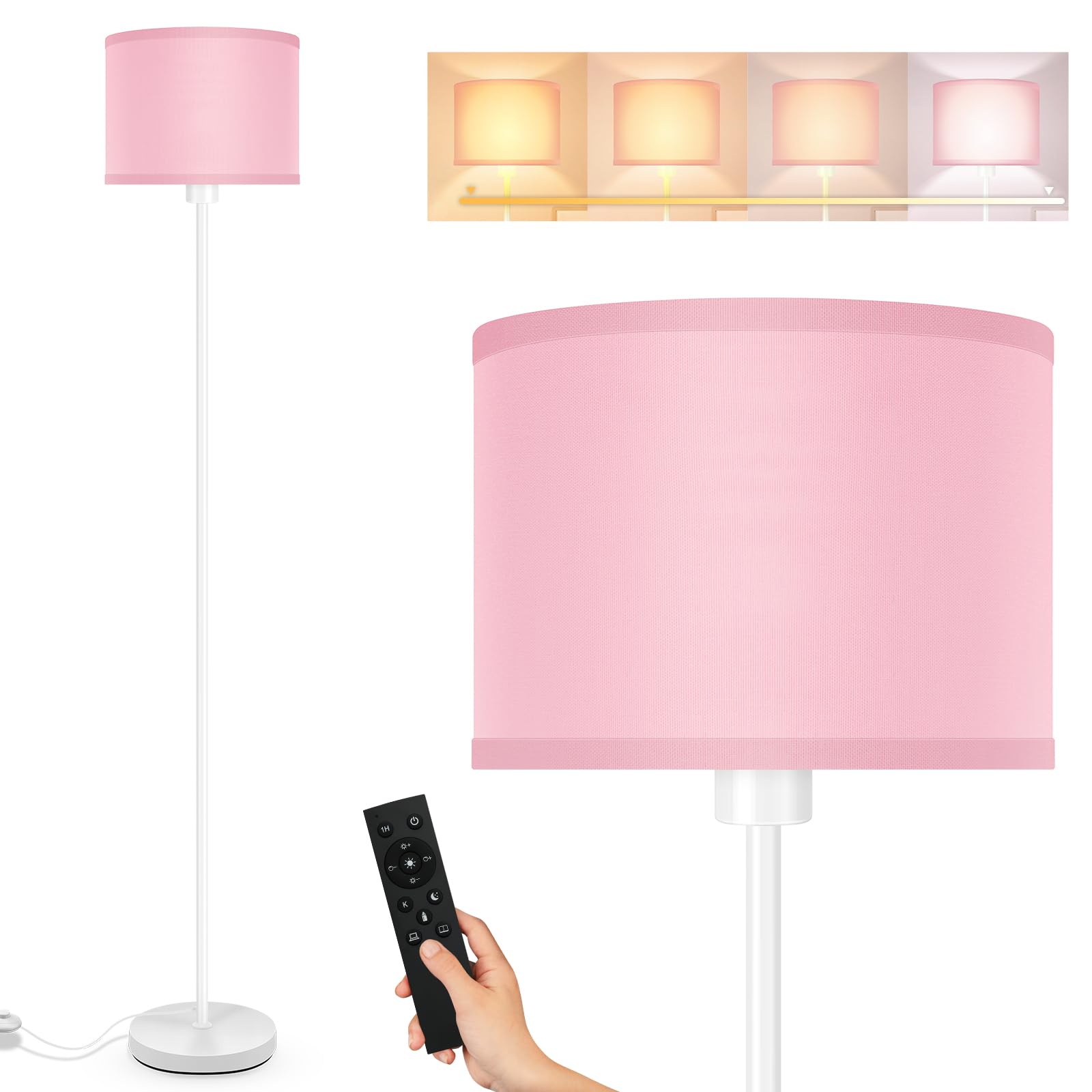 Bricosmocon Floor Lamp, Stepless Dimmable 10W/1200LM, 2700K-6500K Adjustable, Pink, Model B1125