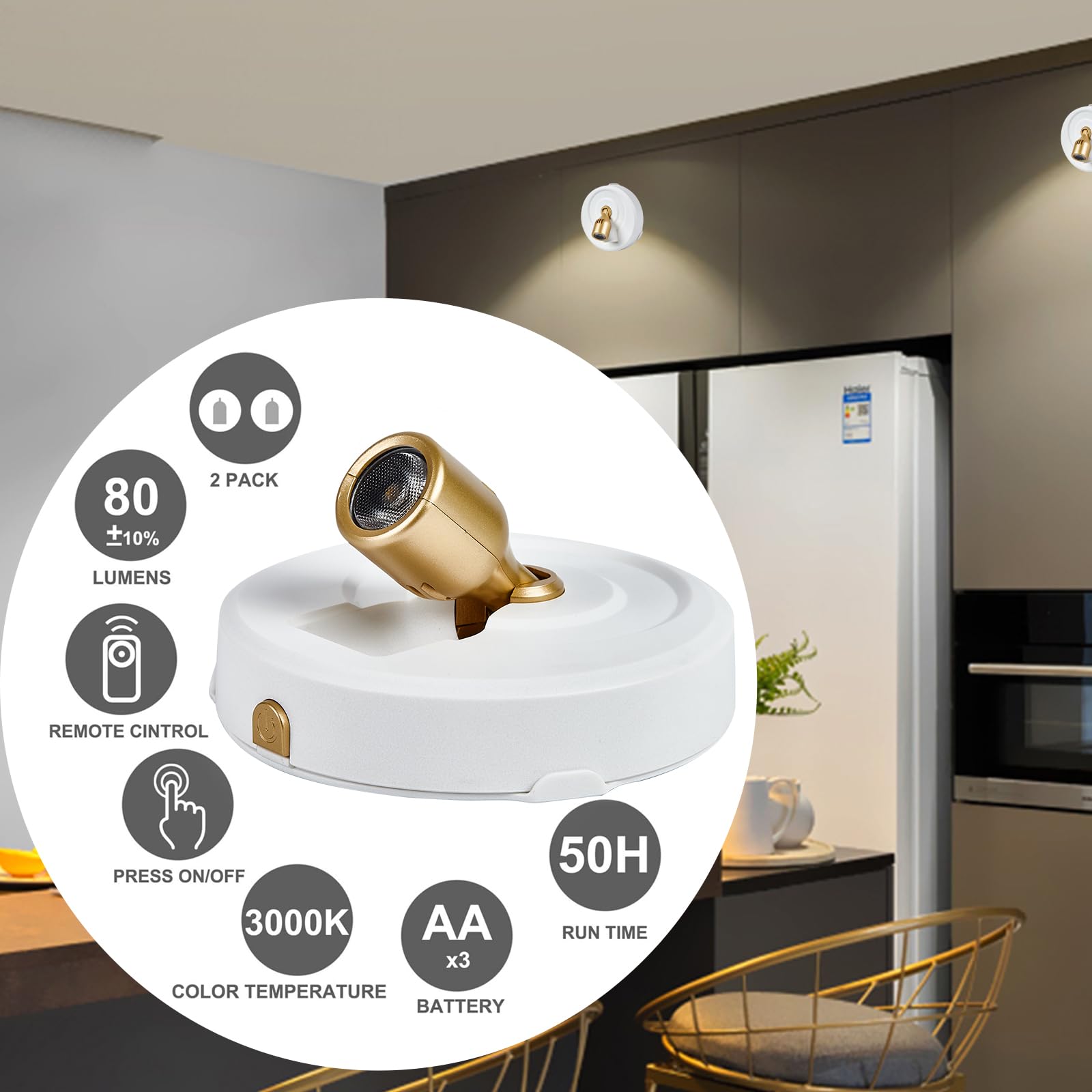 HOFUY 4-Pack LED Spotlight Picture Lights, Wireless, Dimmable, Remote Control, Battery Operated, White-G, Model: Spot-Bj-4