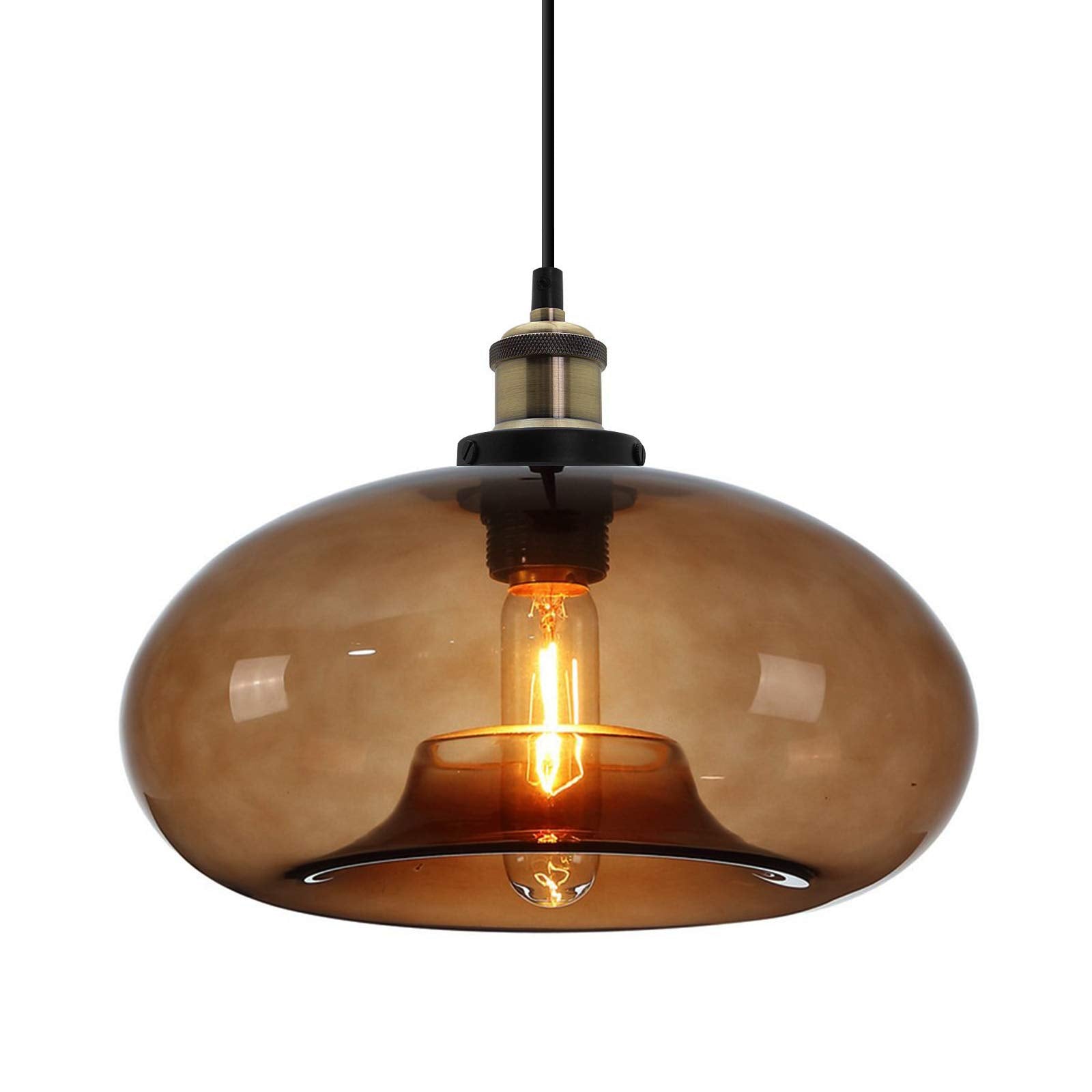 ZTTECH 11 Smoked Gray Glass Pendant Light Industrial Vintage Design Suitable for Kitchen Island Bedroom Dining Room Adjustable Height E26 Bulb Compatible (Smoke Gray)