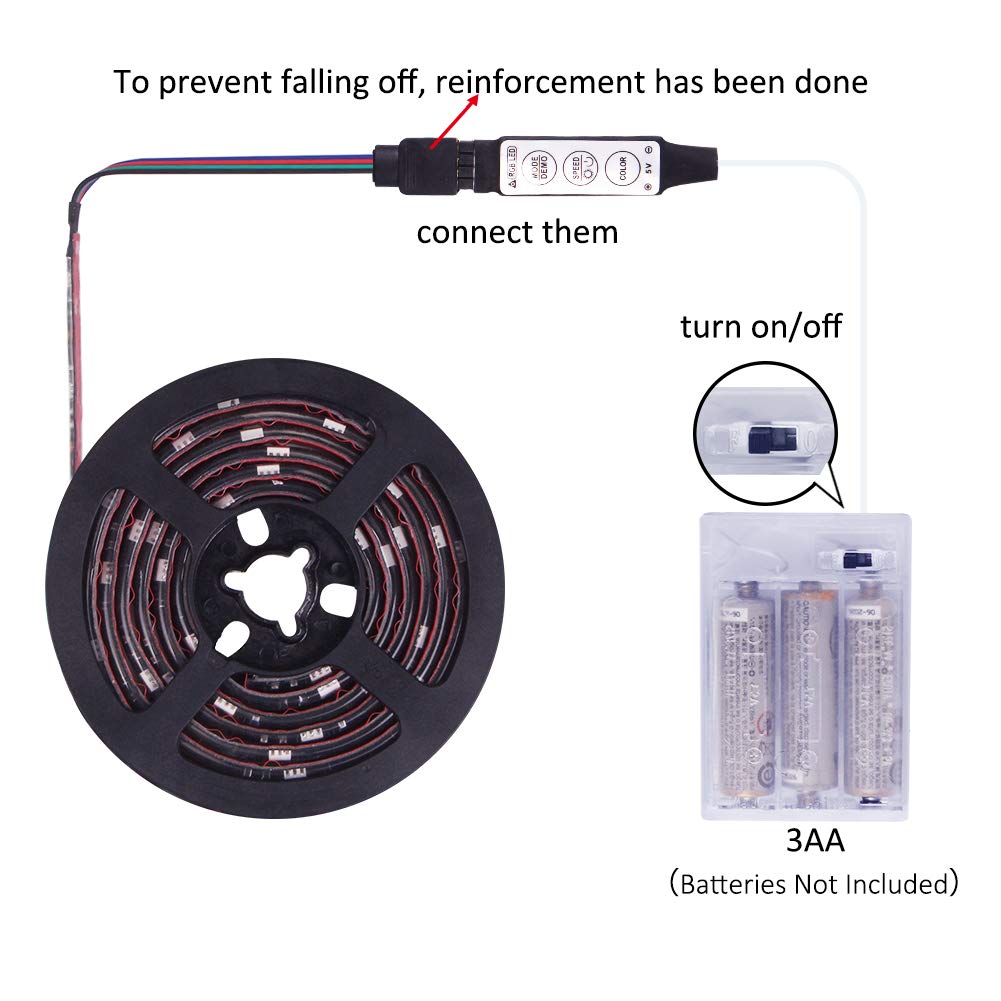 Xyop Rgb Led Strip Lights 2M Battery Operated Waterproof Vinyl Xp-Led11-3K