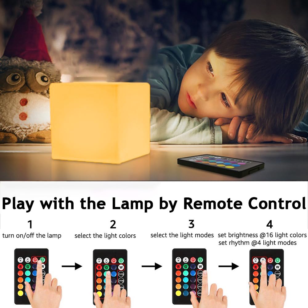 4-In Led Cube Night Light, Cordless Led Light Cubes For Kids, Rgb Color Changing Tesseract Cosmic Cube Mood Lamp W/Remote, Recha