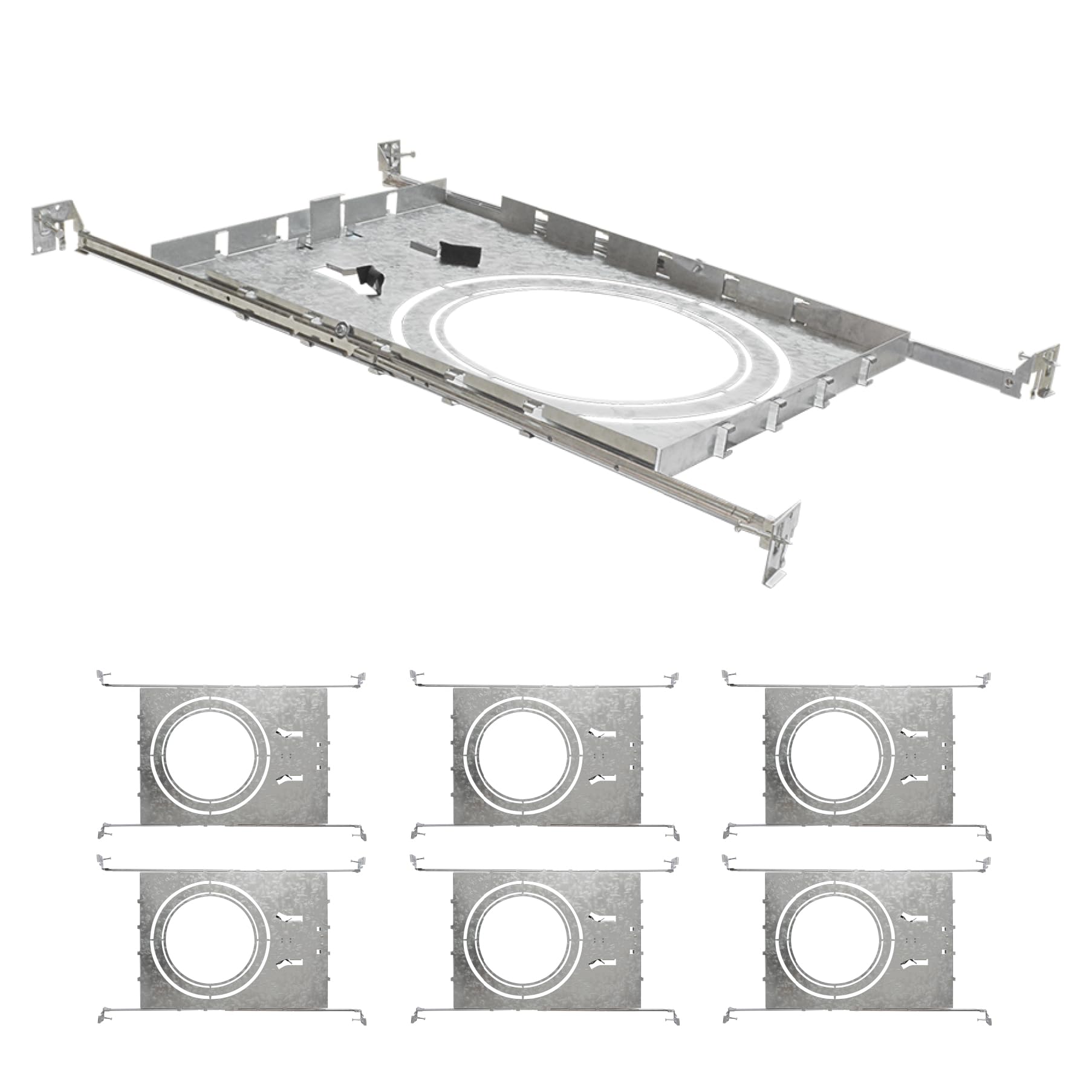 ASD 6 Pack New Construction Mounting Plate Round Hole - 8/10/12 Inch Adjustable Galvanized Steel Wafer Light Rough In Plate, Uni