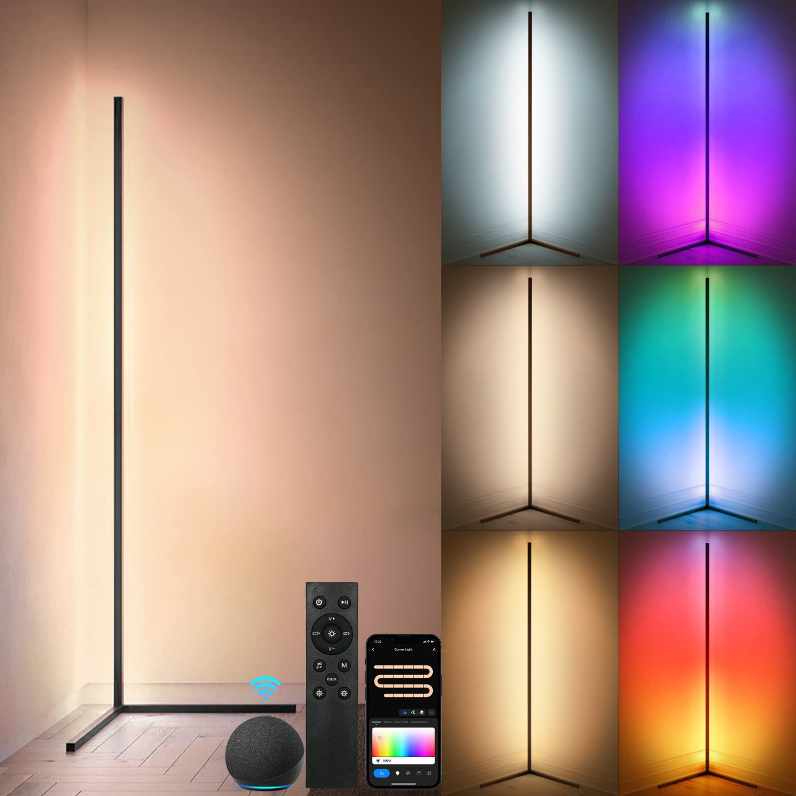 Tacopet Rgbww Corner Lamp - Smart Color Changing Floor Lamp, Alexa & Google Home Compatible, 61&quot;