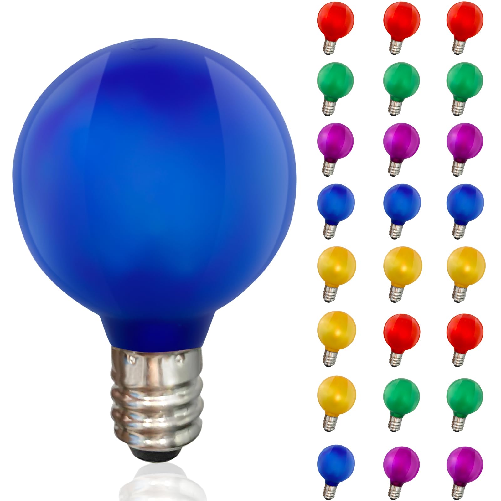 Pallerina G40 Frosted LED Bulbs - 25 Pack, Shatterproof & Waterproof, Multicolor, E12 for Outdoor Christmas Tree Decoration