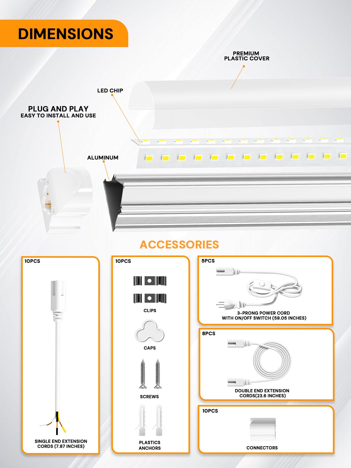 Onlylux Led Shop Light, 4Ft 36W 5000Lm 6500K Shop Lights, 4 Foot Led Light Fixture, T8 Led Tube Lights For Garage, V Shape High