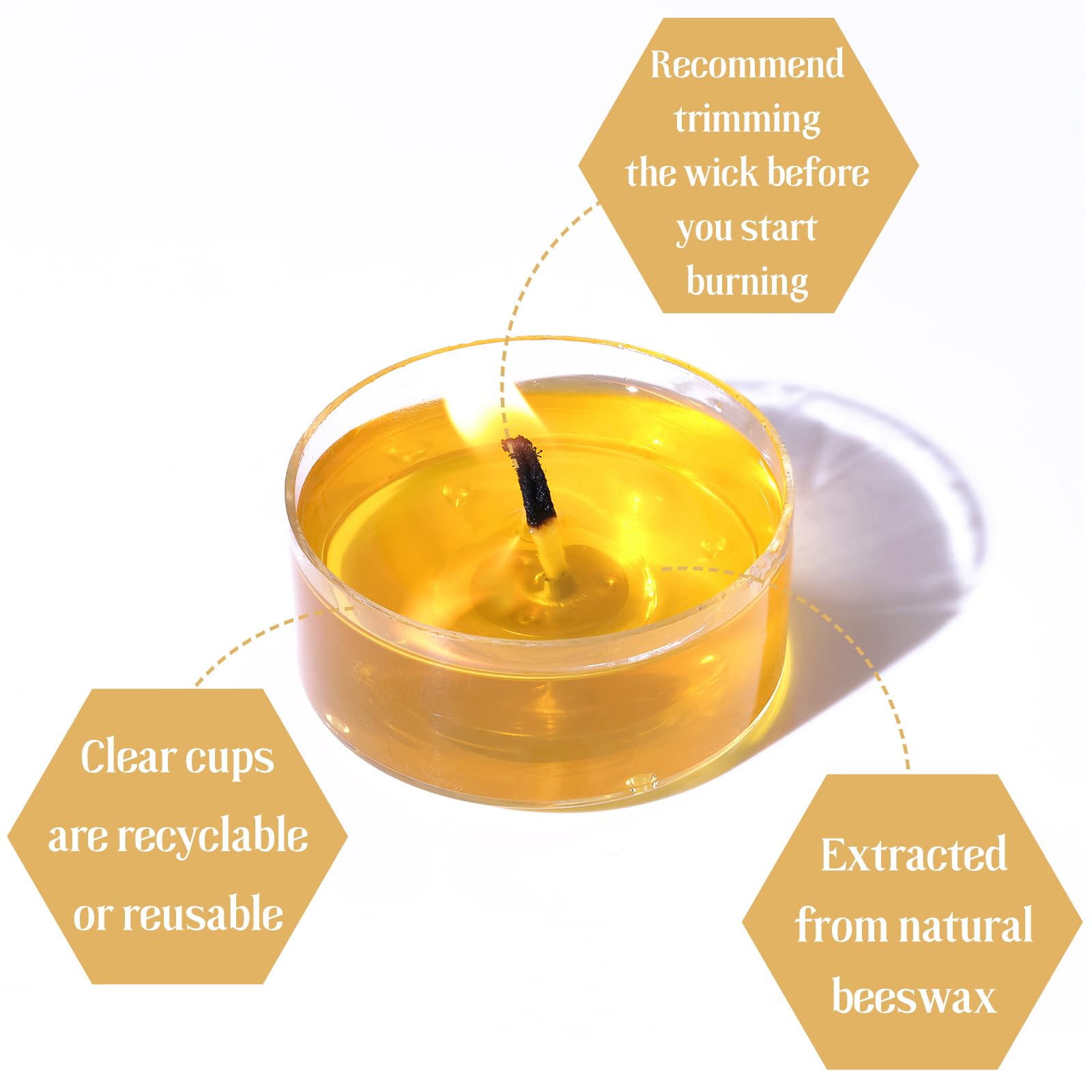 DEVI Beeswax Tea Lights Candles, 15 Pack, Yellow, 4 Hours Burn Time, Model BS-FL6789