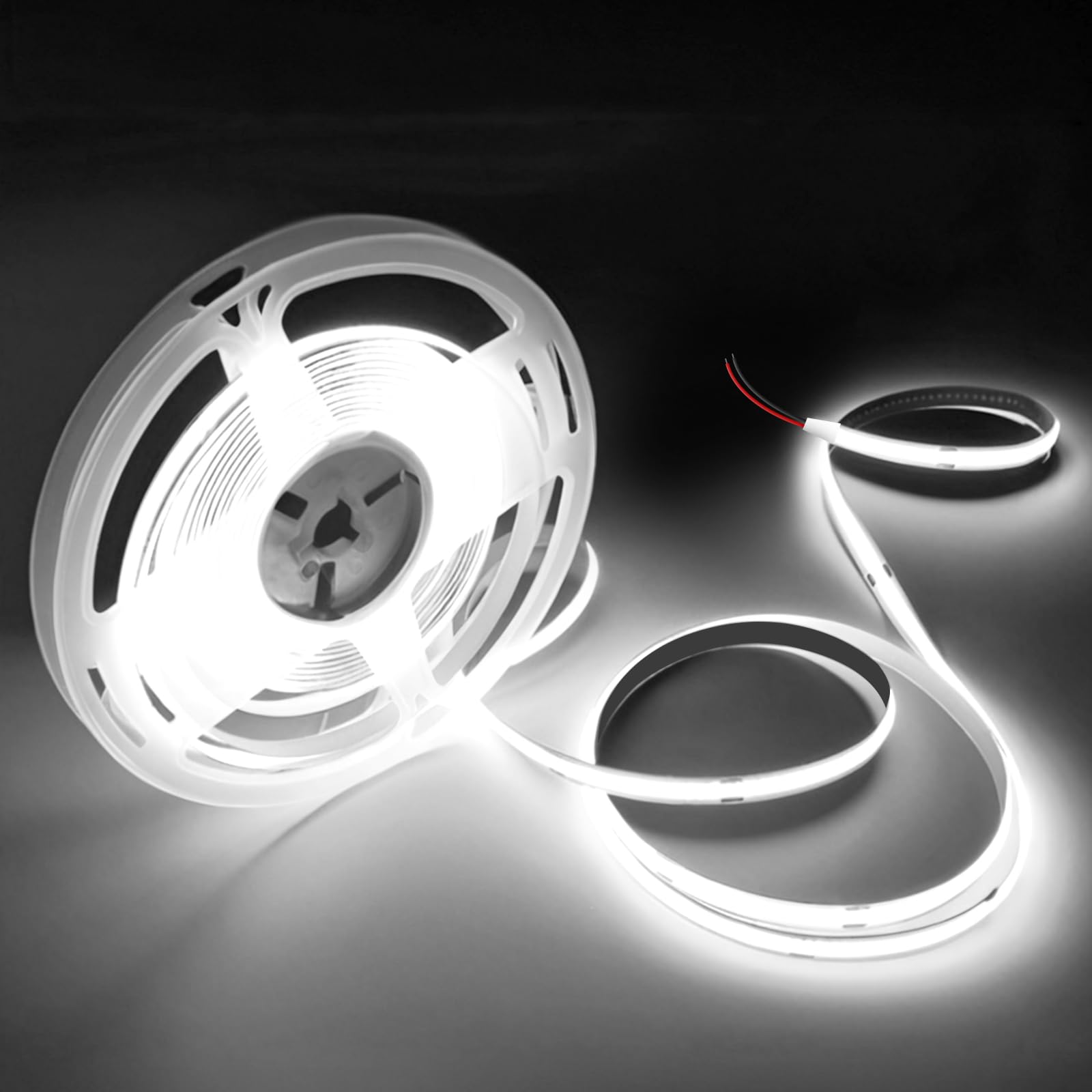 VOEWT COB LED Band Lights Daylight White 6000K 32.8ft 24V High CRI 95Ra+ Super Bright Flexible Tape Lights for Bedroom Mirror Kitchen Cabinet  Living Room(Power Supply Not Included)