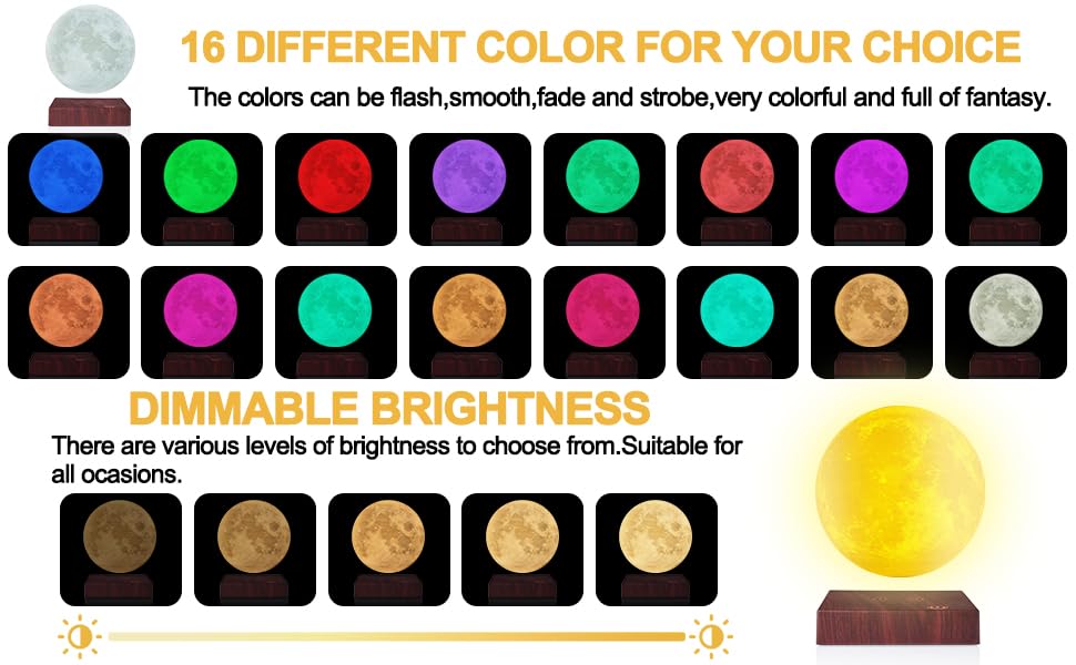 Vgazer Floating Moon Lamp, 16 Colors 20 Models Levitating Moon Lamp Light Spinning Freely,Magnetic Levitation Novelty Lighting F