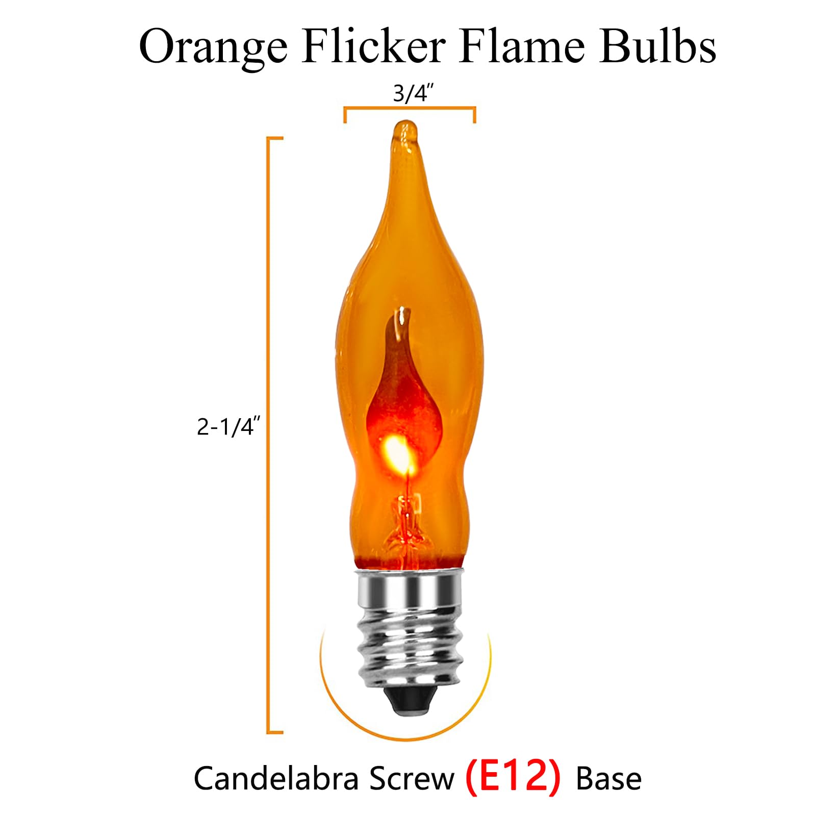 SUNSGNE E12 Flickering Flame Night Light Bulbs, C18 Orange, 1Watt, 120 Volts, Glass, 12 Pack - Perfect for Halloween & Christmas Decor