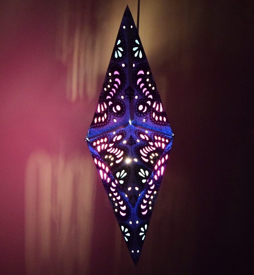 Peacock Navy Blue Paper Star Lantern With 12 Foot Power Cord Included