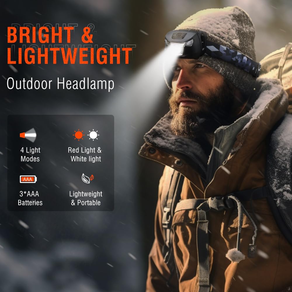 Boruit Br01 Headlamp With Red White Light - Aaa Battery Powered Led Head Lamp, Super Bright 4 Modes Head Flashlight For Kid Adul