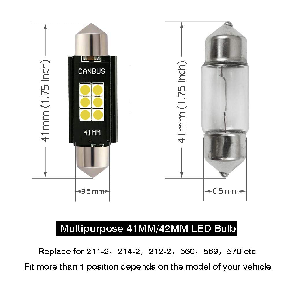 iBrightstar 41mm Festoon LED Bulbs, 9-30V, Error-Free, Xenon White, for Interior Map Dome & License Plate Lights
