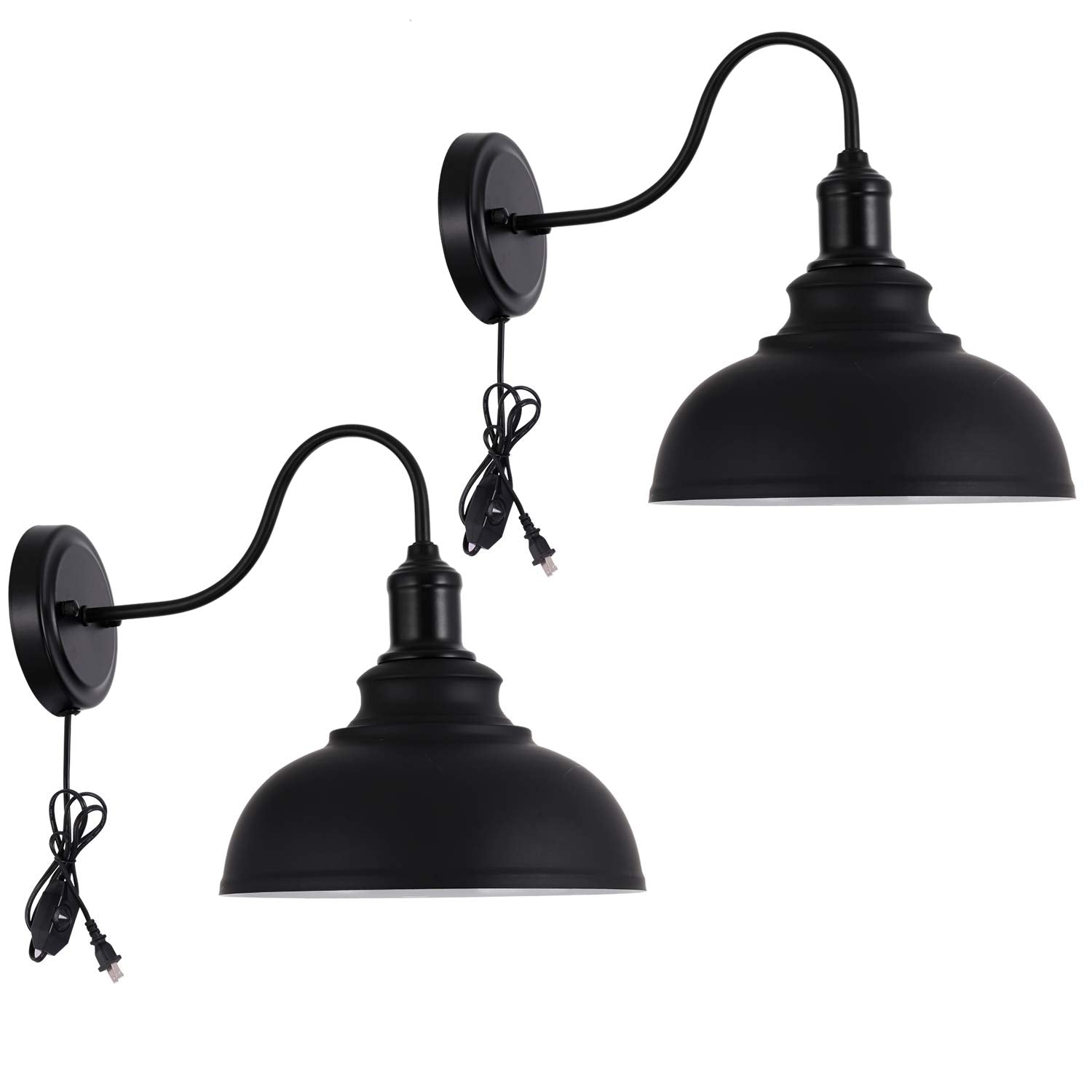 Larkar Dimmable Vintage Wall Lamp Black Industrial Vintage Farmhouse Wall Sconce Lighting Gooseneck Wall Light Fixture with Plug