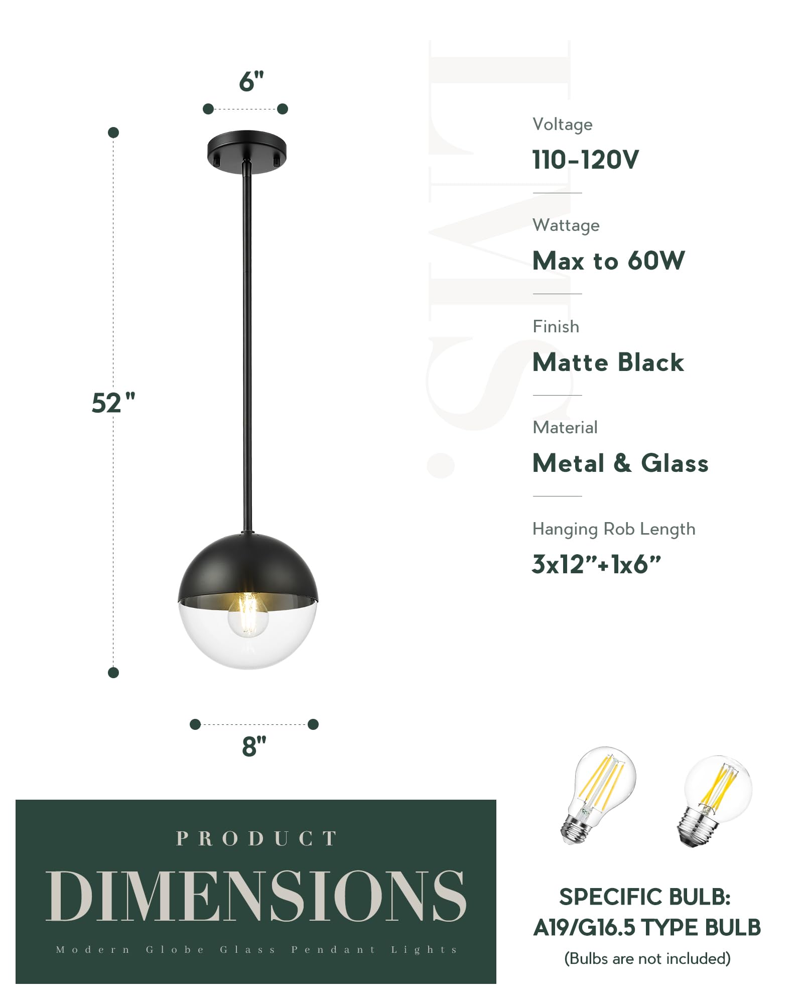 Lms Modern Pendant Lights, Matte Black Kitchen Island Pendant Light Fixtures, Adjustable Hanging Rod Ceiling Light For Dining Ro