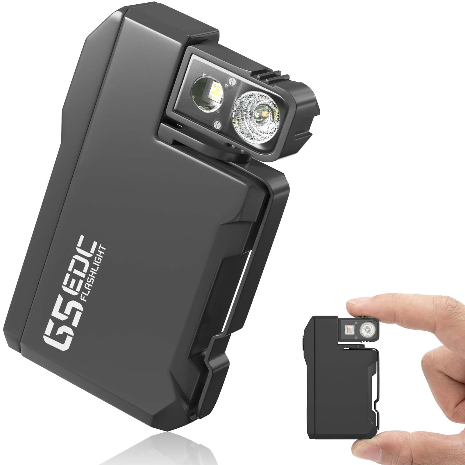 Rechargeable EDC Flashlight, 450 Lumens180 Rotatable Portable Flat Mini Pocket Flashlight, IPX6 Waterproof Multi-Mode RGB Magnet