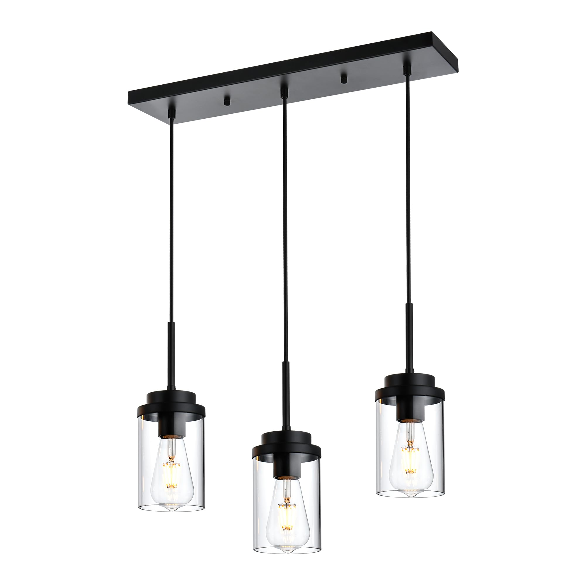 MELUCEE Linear Chandelier, 3 Lights, Black Finish, Glass Shade, 23.6in Length, Model 4-4501-3RD-BL