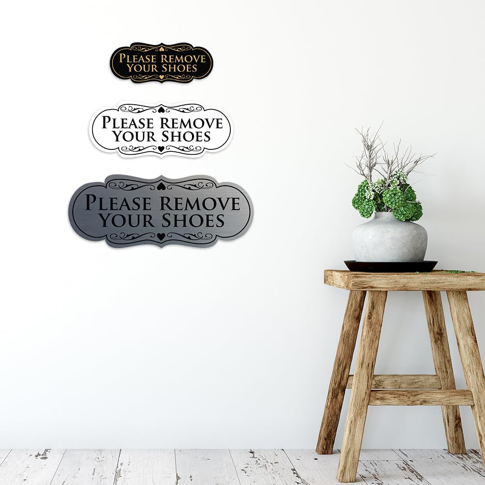 All Quality Designer Please Remove Your Shoes Wall Or Door Sign - No Shoes Signage | Easy Installation - Dark Brown - Small (1 Pack)