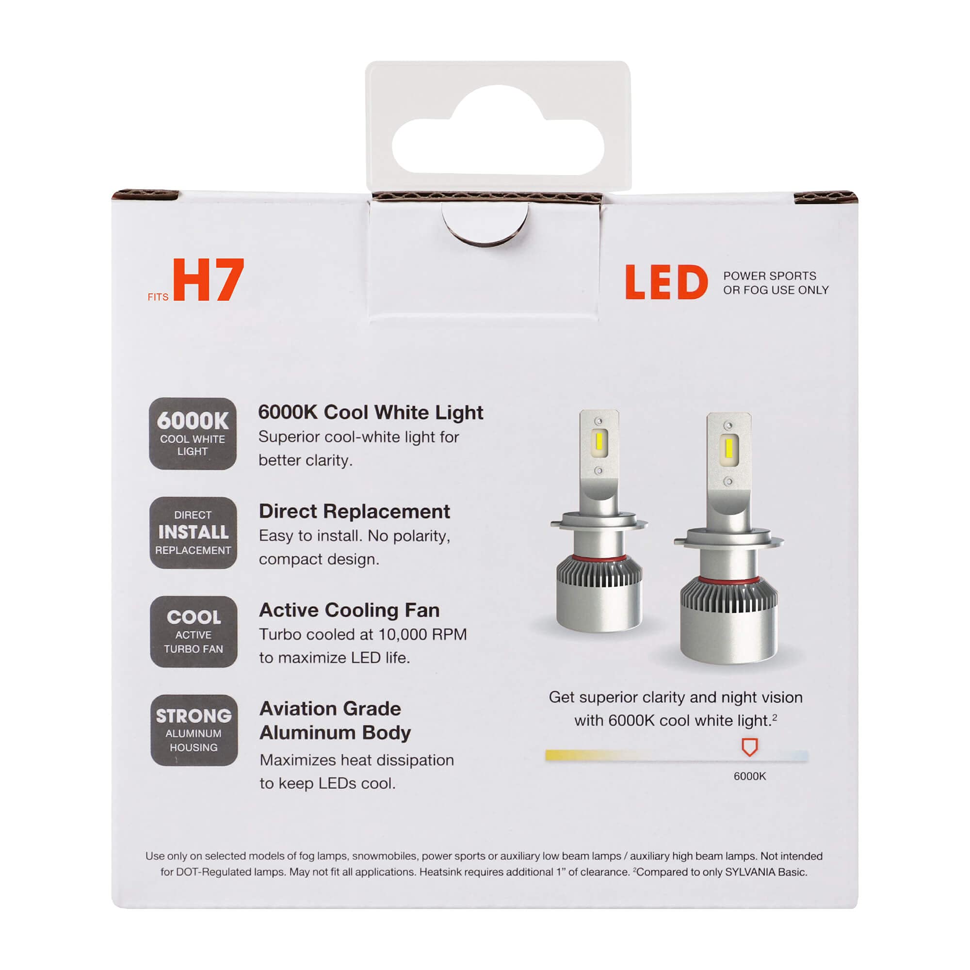 SYLVANIA H7 LED Headlight Bulbs - Off-Road Use or Fog Lights - 2 Pack - Aluminum