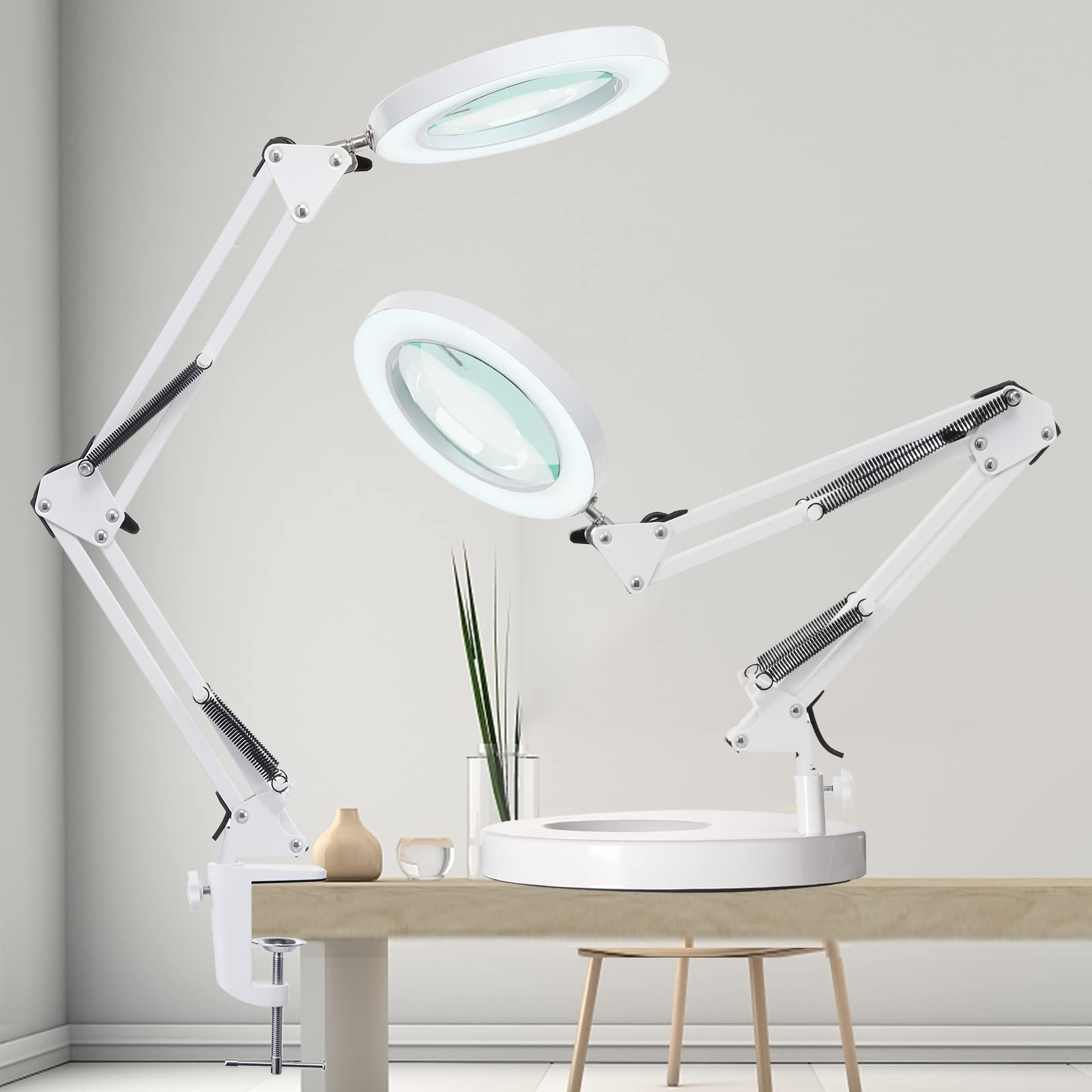 4.2'' 10X Magnifying Glass With Light, Kuvrs 1800 Lumen With 72 Led Lights, 3 Color Stepless Dimmable Led Magnifying Desk Lamp, Swing Arm & Clamp Magnifier With Light For Crafts Soldering Close Work