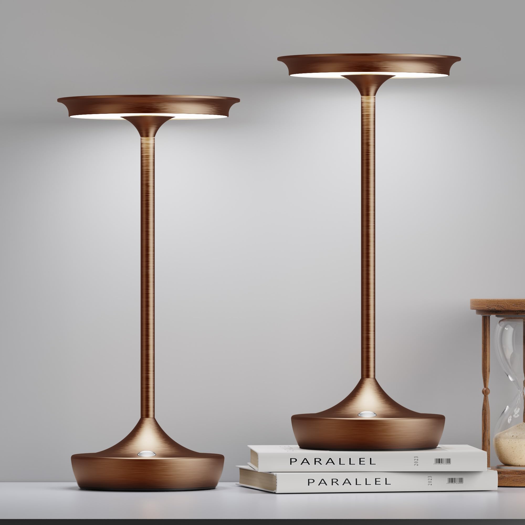 SHANGCAI LED Cordless Table Lamps - Rechargeable, 3 Color Stepless Dimming, Portable, 2 Pack, Moka