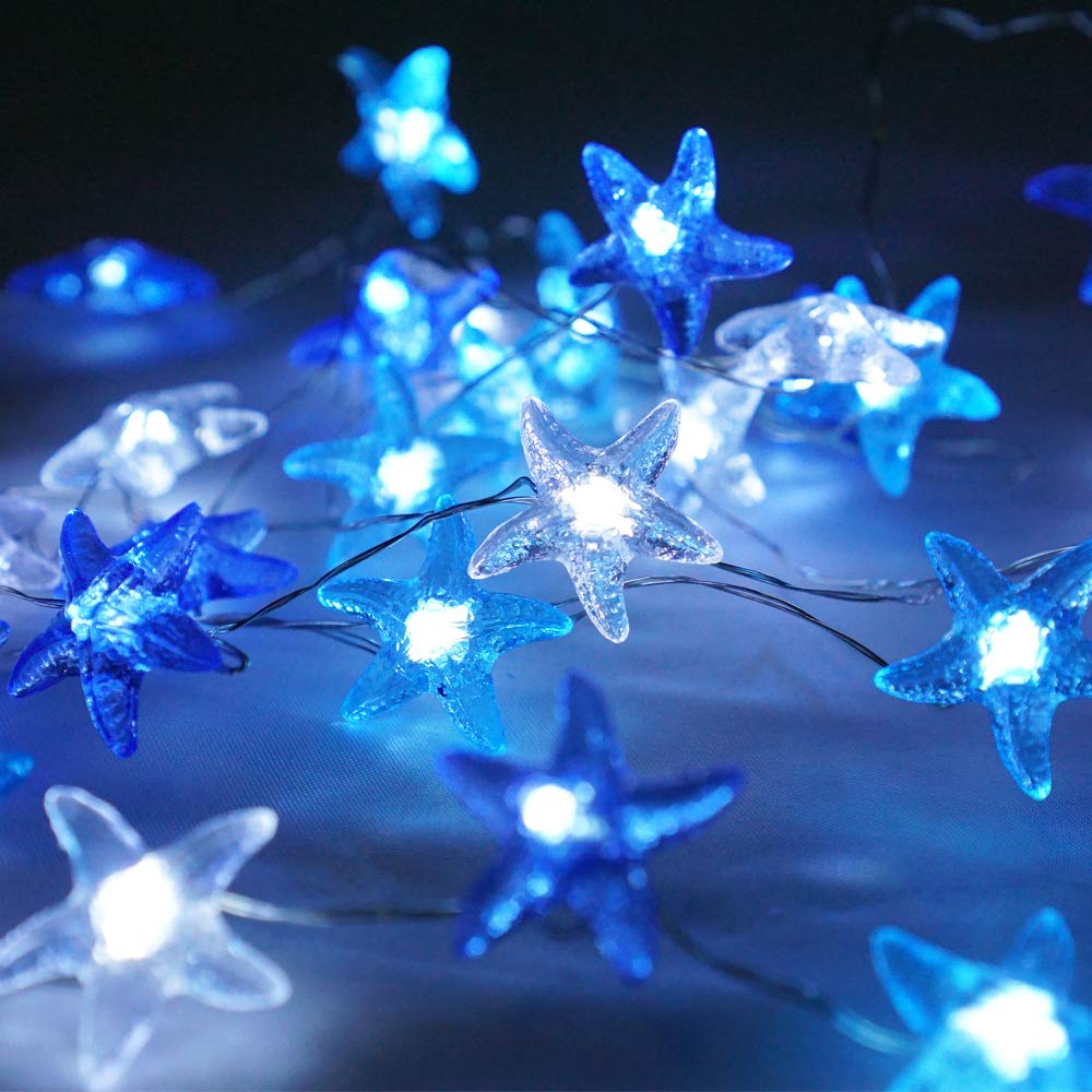 Cynzia Beach Ocean Starfish String Light, 40LED Decoration Lights USB Plug in with 8 Modes Remote Control, Waterproof Fairy Ligh