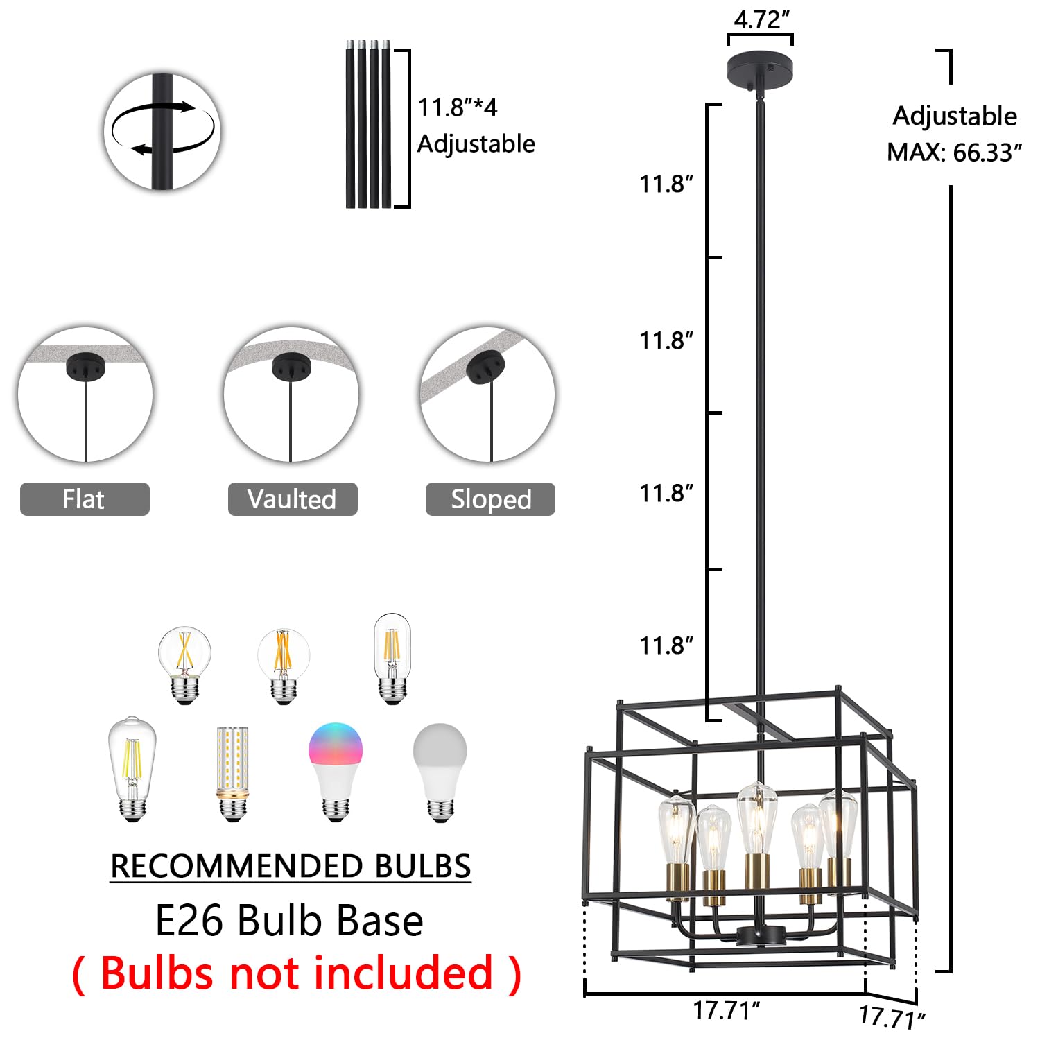 Luupyia 5Lights Rectangle Chandelier Industrial, Black And Gold Metal Pendant Light Fixture Linear For Living Room Dining Room O