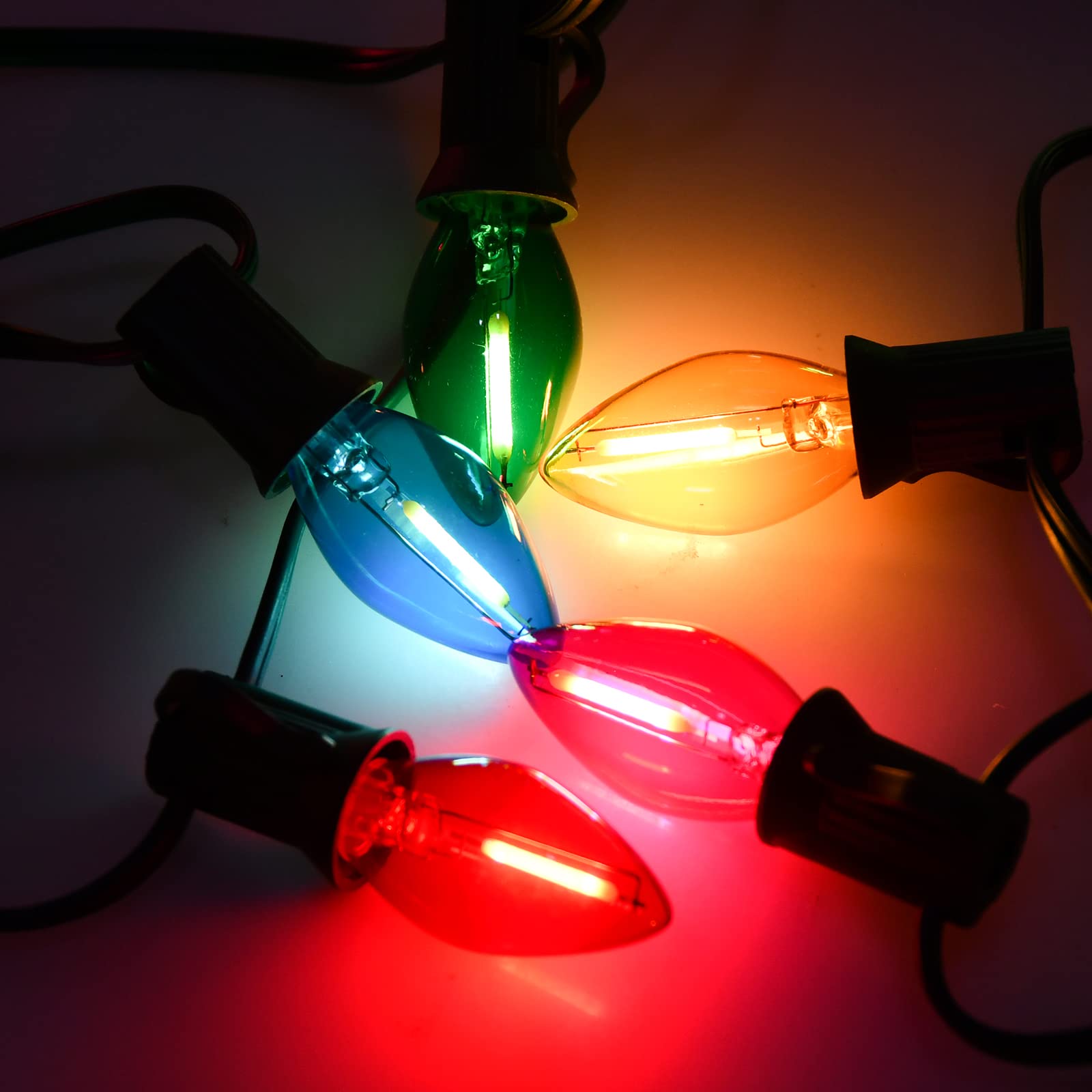 GOOTHY C7 Christmas Lights - 25Ft Multicolor LED String Lights, Clear Bulbs, Vintage Outdoor Patio Decor, Green Wire