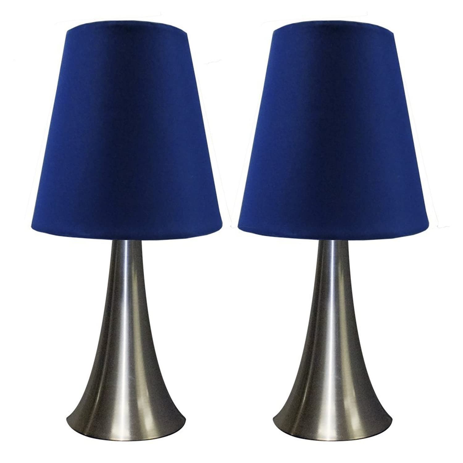 Simple Designs Valencia 2 Pack Mini Touch Table Lamp Set With Fabric Shades Blue