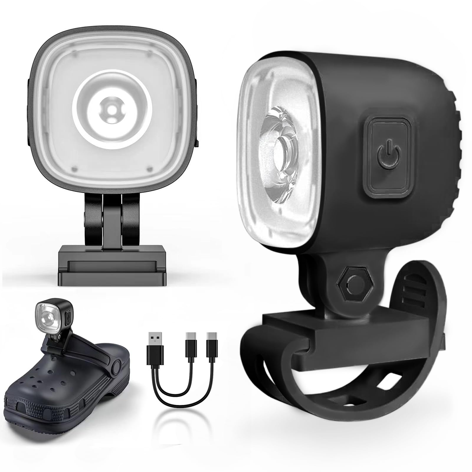 HalfofLife Rechargeable Headlights, Black LED Flashlight for Shoes, 2 PCS, Outdoor Waterproof, IPX6, 3 Light Modes, Model HOL-BDXD-2PCS-B