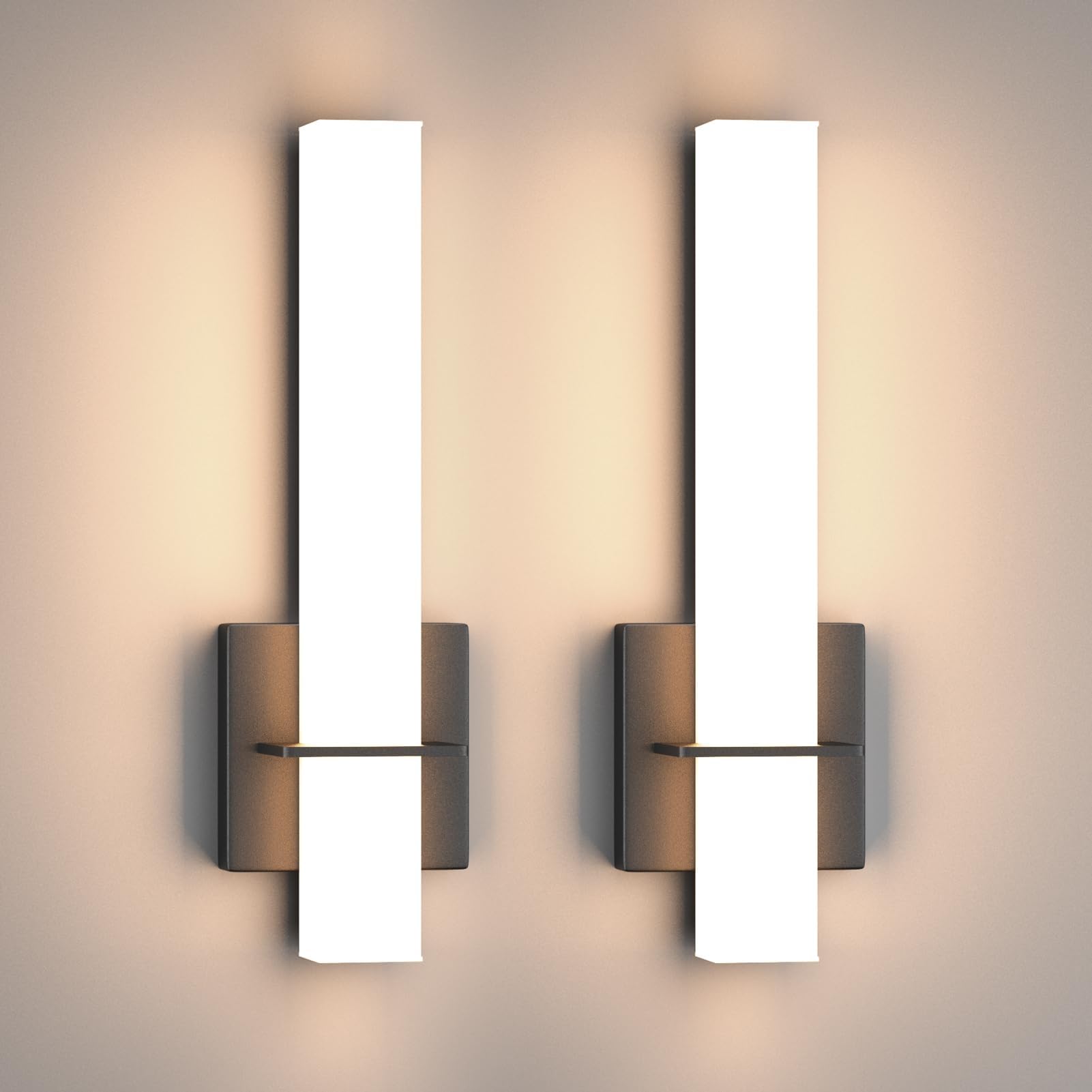 Aoceley 18W Dimmable Led Wall Sconces, 2-Pack Black Acrylic Light Fixtures For Bathroom & Living Room