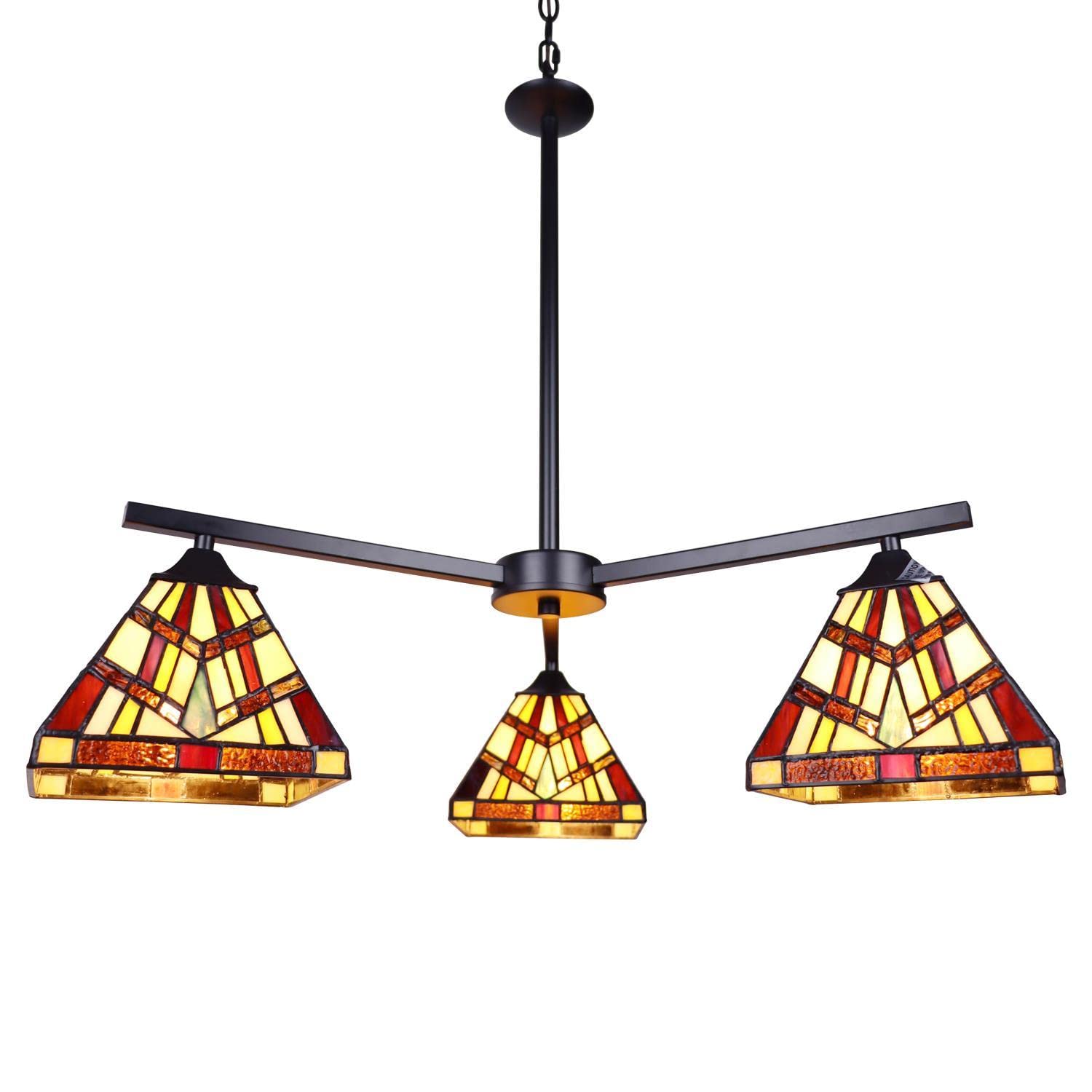 Chloe Lighting Vincent Mission Tiffany-Style Chandelier 3 Light 27in Wide Blackish Bronze Multicolor Glass Model CH3T523BM27-EE3