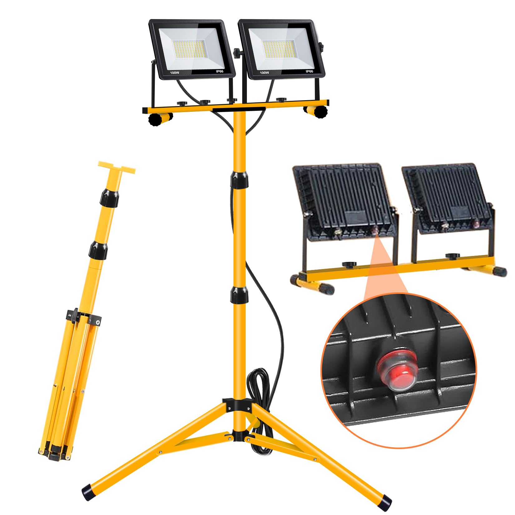 21000 Lumen Work Lights with Stand, 2 Adjustable Head LED Work Light,Foldable Tripod Stand and Portable Removable Led Constructi