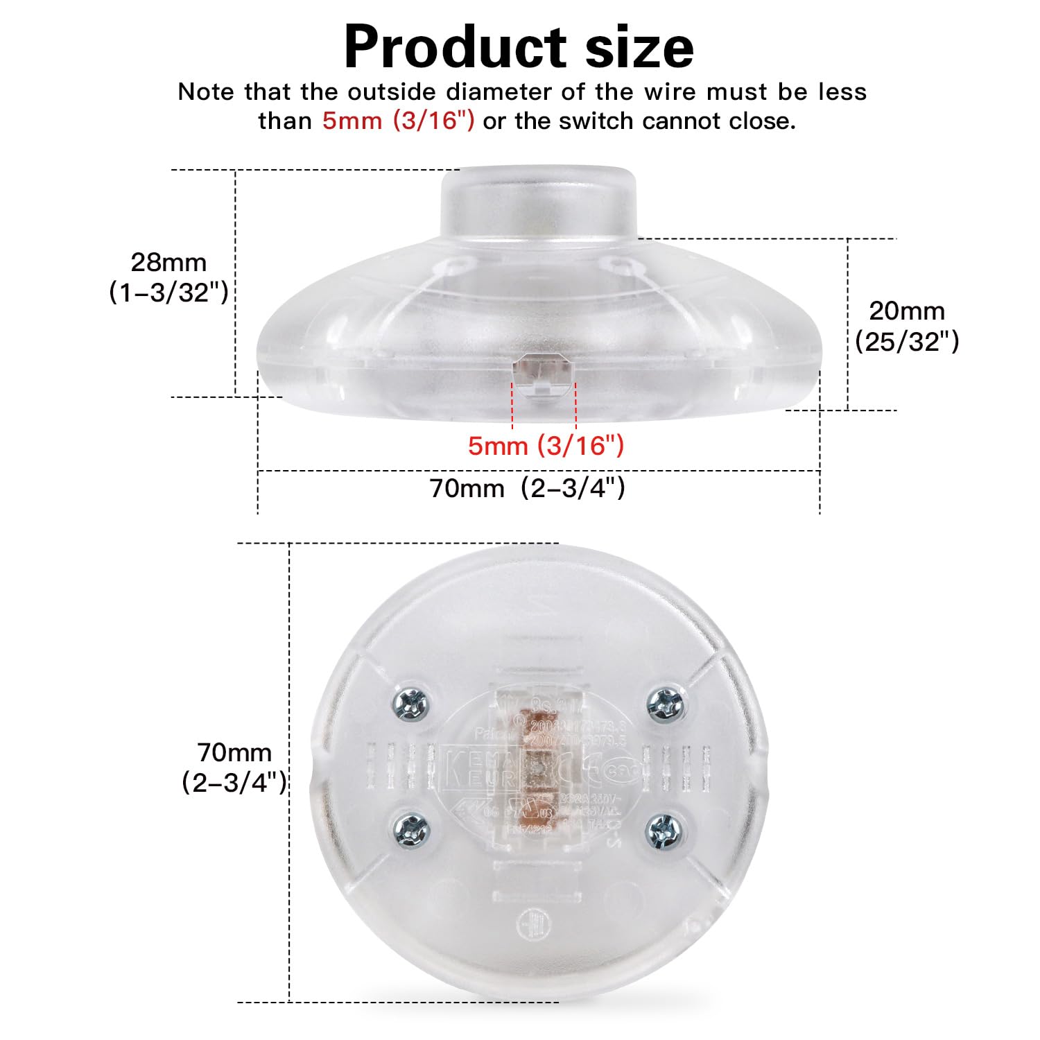 Helunsi 3Pcs Floor Lamp Foot Switch, Clear Foot Pedal Switch, Round Floor Lamps Foot Inline Switch, Step On Off Spring Push Butt